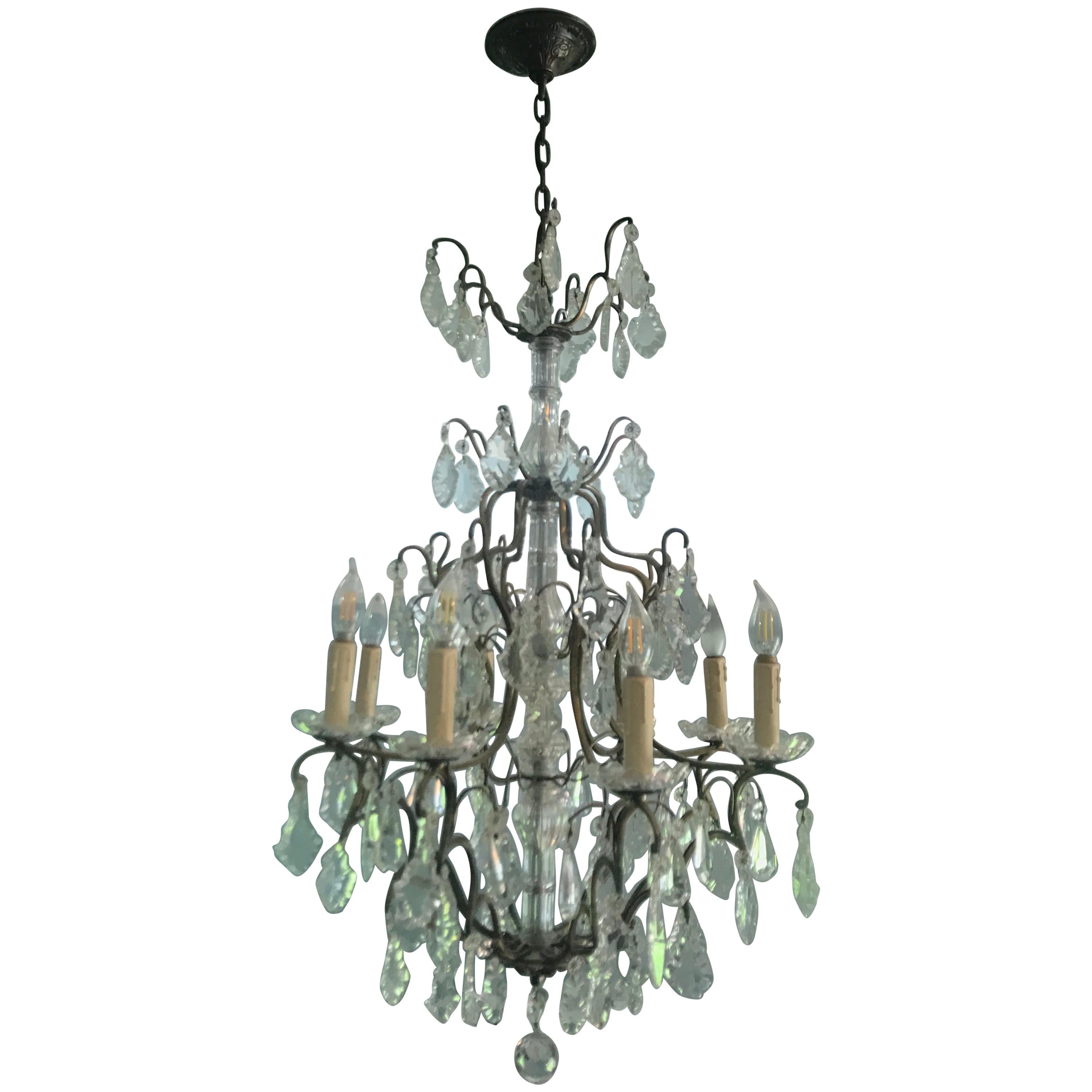 Antique French Louis XVI Gilt Bronze Crystal Chandelier For Sale