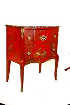 Antique French Louis XVI Gilt Bronze Mounted Red Lacquer Chinoiserie Commode