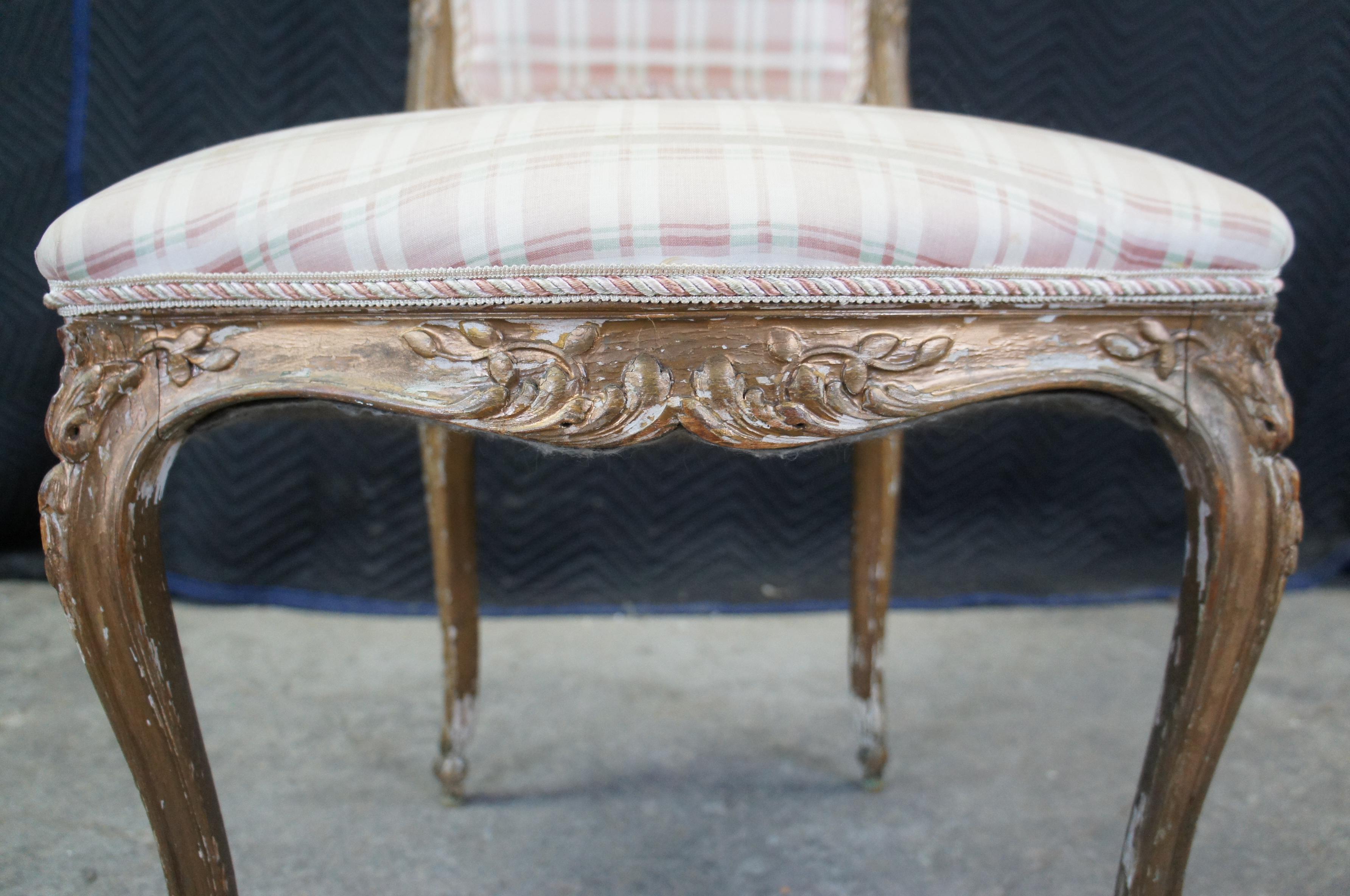 Antique French Louis XVI Gilt Neoclassical Plaid Side Accent Vanity Chair 6