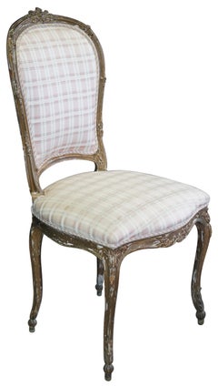 Antique French Louis XVI Gilt Neoclassical Plaid Side Accent Vanity Chair