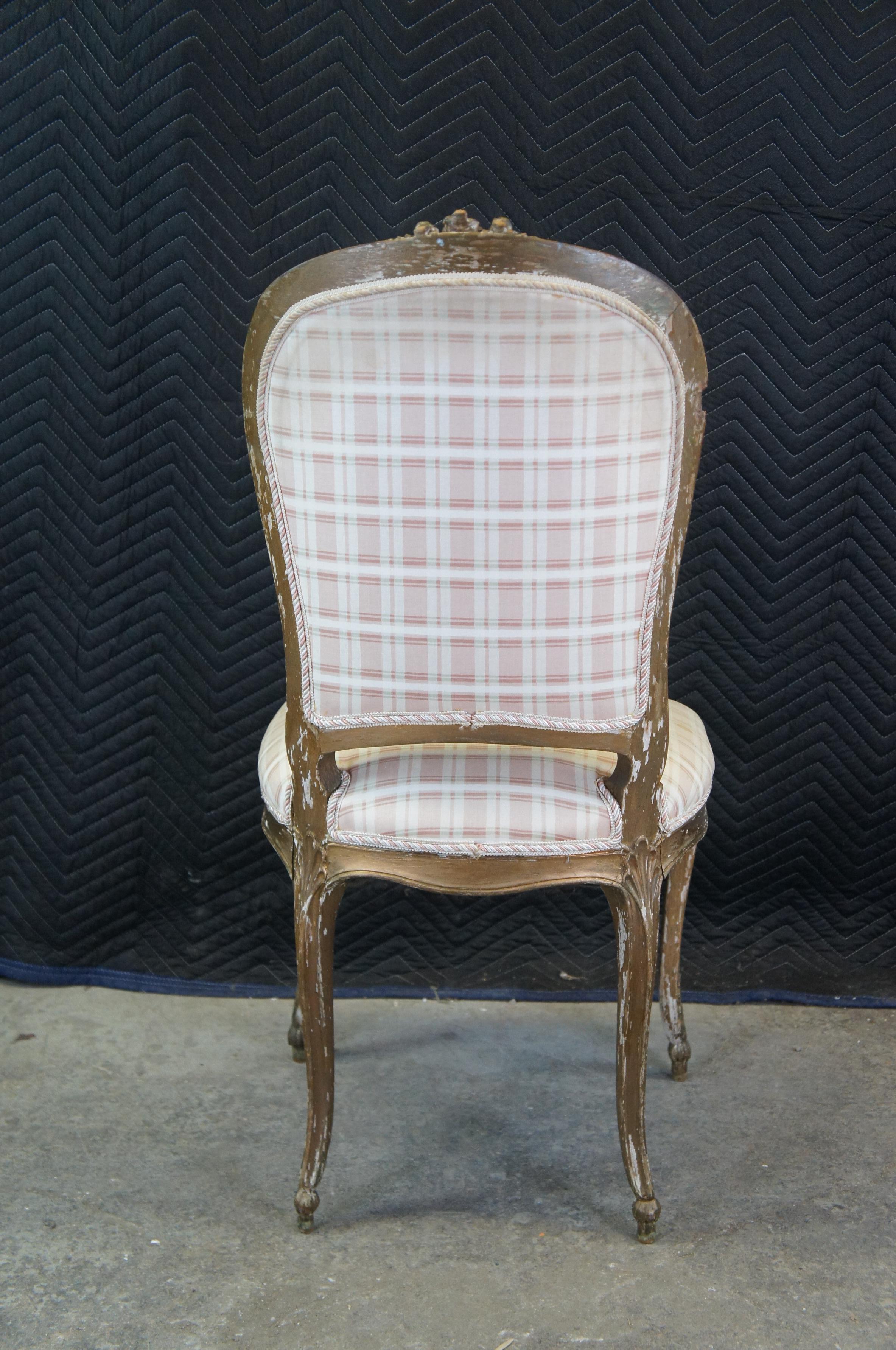 Antique French Louis XVI Gilt Neoclassical Plaid Side Accent Vanity Chair 3