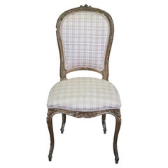 Antique French Louis XVI Gilt Neoclassical Plaid Side Accent Vanity Chair
