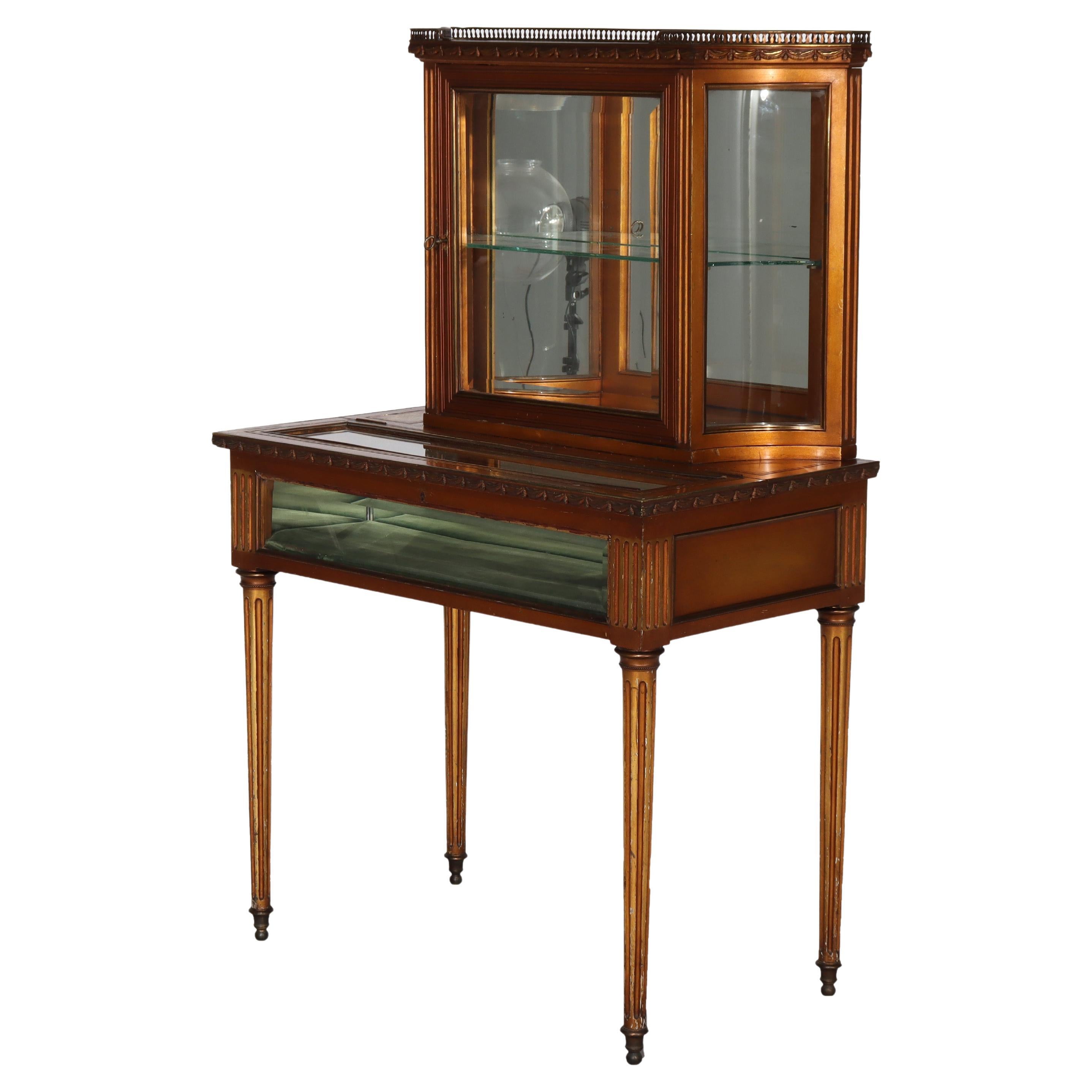 Antique French Louis XVI Gilt Wood & Ormolu Vitrine c1920