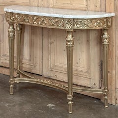 Antique French Louis XVI Giltwood Demilune Console with Carrara Marble