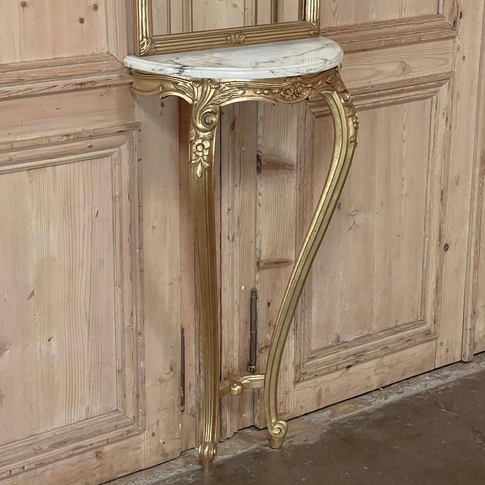 Antique French Louis XVI Giltwood Marble Top Console with Trumeau Mirror For Sale 6