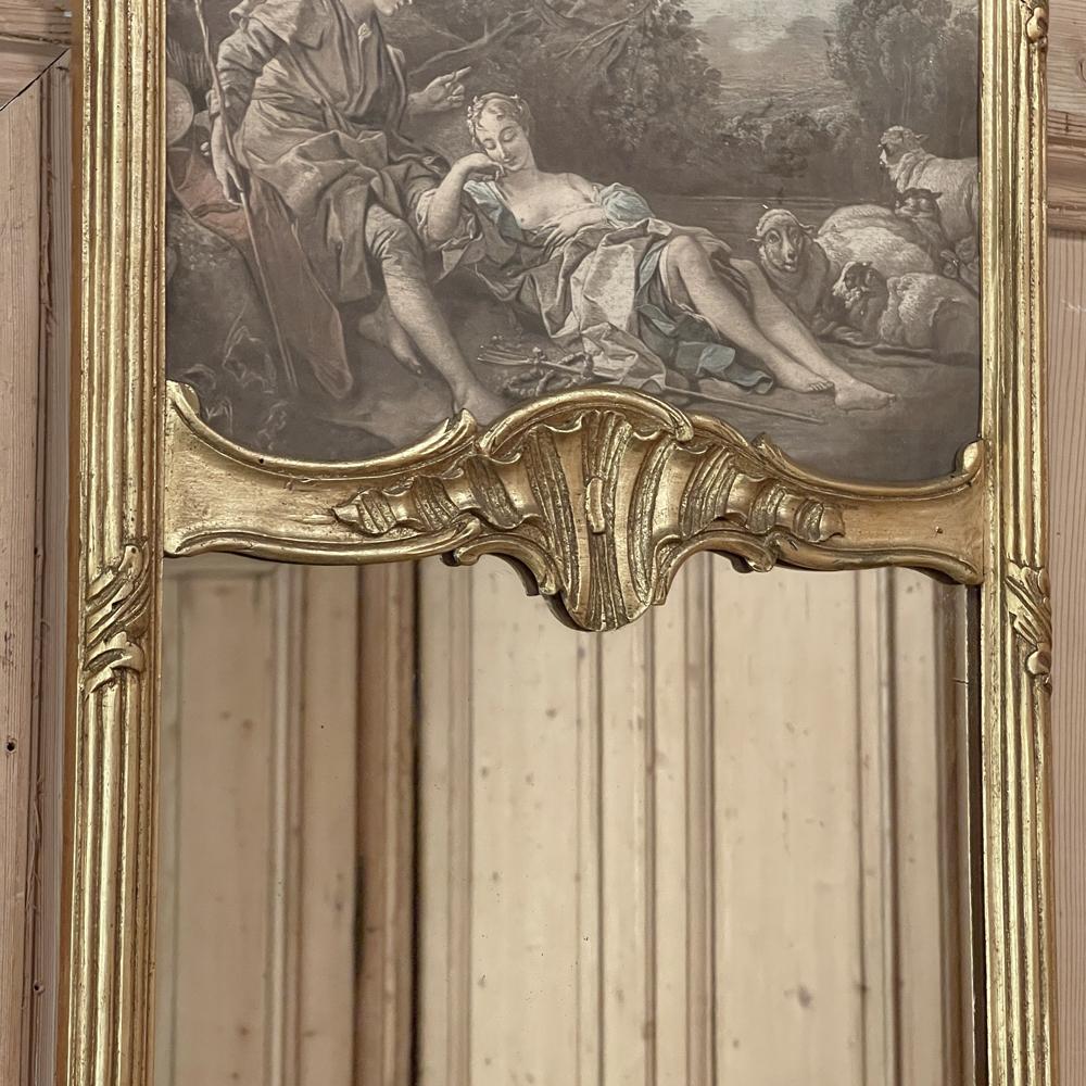 Antique French Louis XVI Giltwood Marble Top Console with Trumeau Mirror For Sale 7