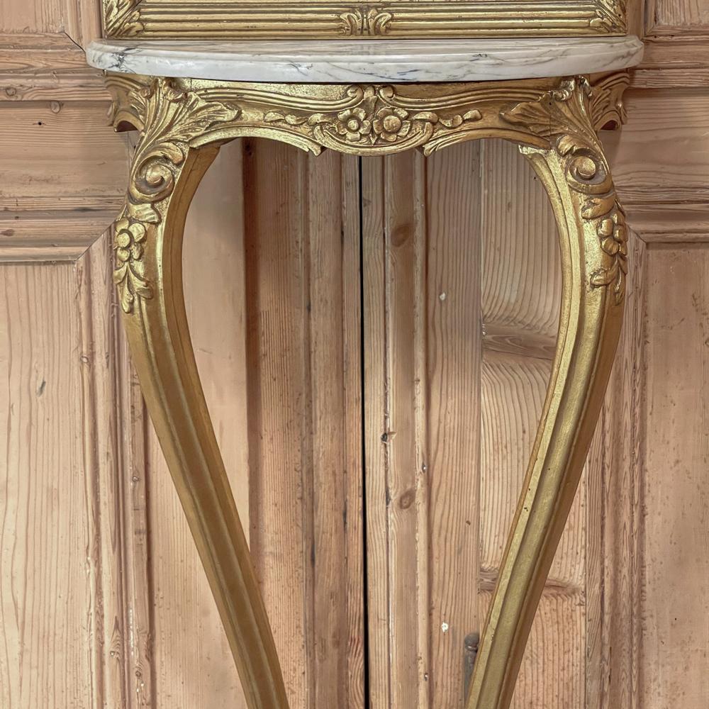 Antique French Louis XVI Giltwood Marble Top Console with Trumeau Mirror For Sale 11