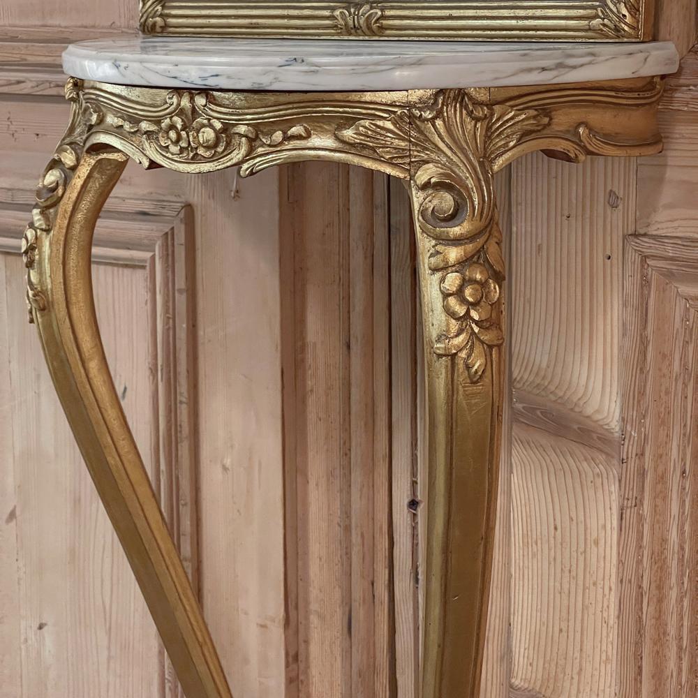 Antique French Louis XVI Giltwood Marble Top Console with Trumeau Mirror For Sale 15