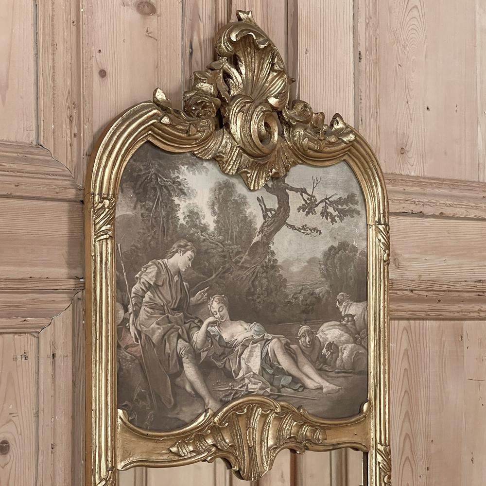 20th Century Antique French Louis XVI Giltwood Marble Top Console with Trumeau Mirror For Sale