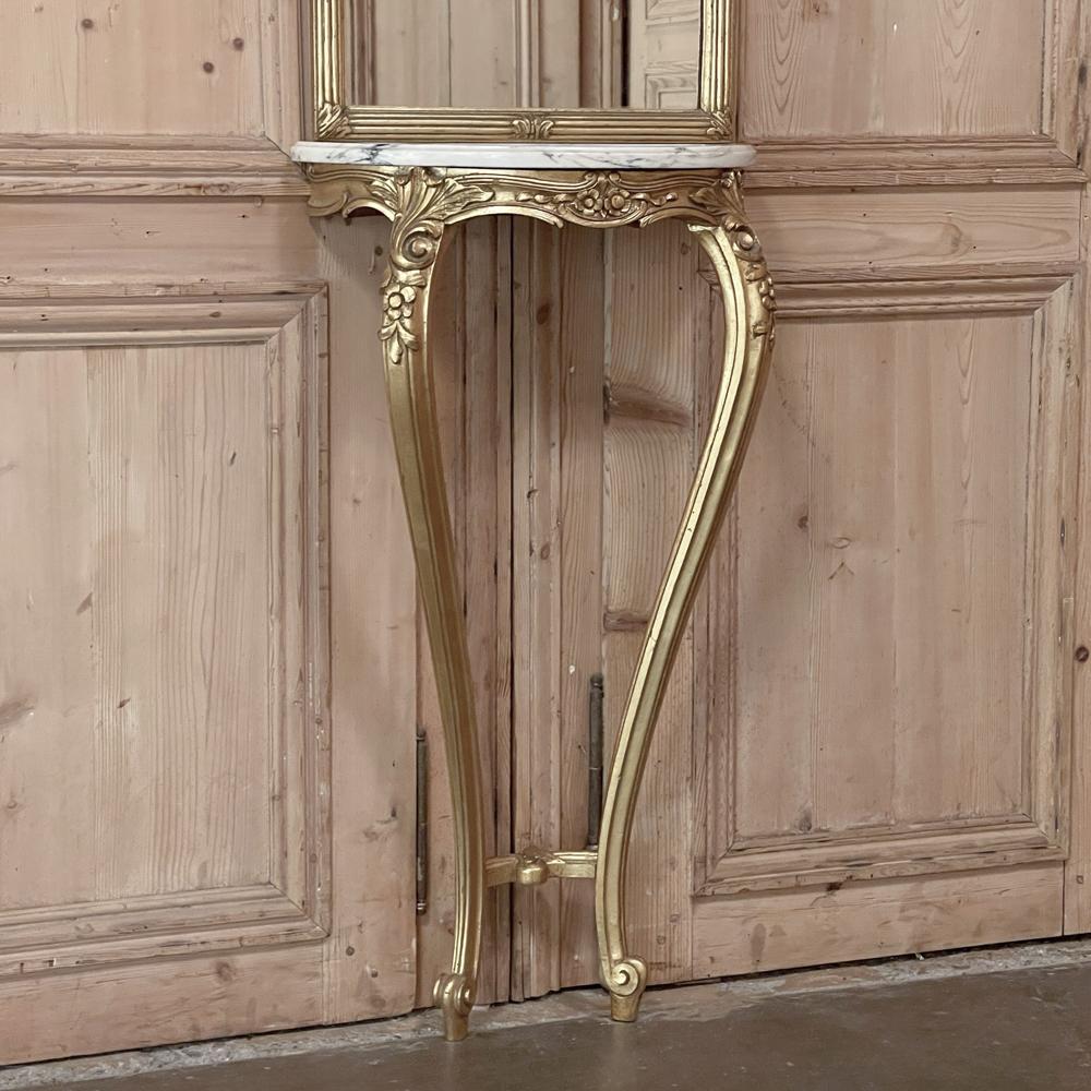 Antique French Louis XVI Giltwood Marble Top Console with Trumeau Mirror For Sale 2