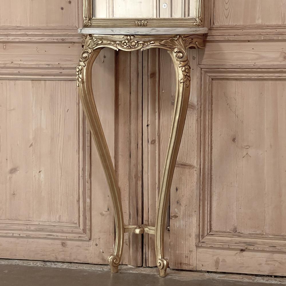 Antique French Louis XVI Giltwood Marble Top Console with Trumeau Mirror For Sale 3