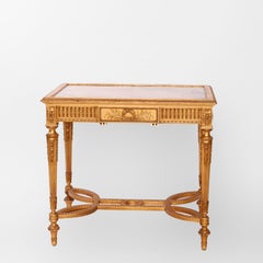 Antique French Louis XVI Giltwood & Onyx Oval Parlor Table Circa 1900