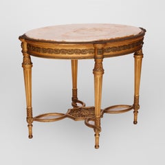 Antique French Louis XVI Giltwood & Onyx Oval Parlor Table circa 1900