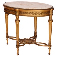 Antique French Louis XVI Giltwood & Onyx Oval Parlor Table circa 1900