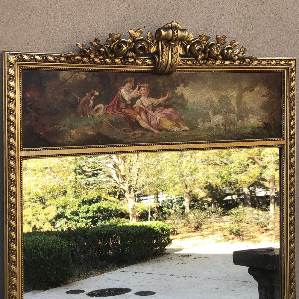 Antique French Louis XVI Giltwood Trumeau In Good Condition For Sale In Dallas, TX