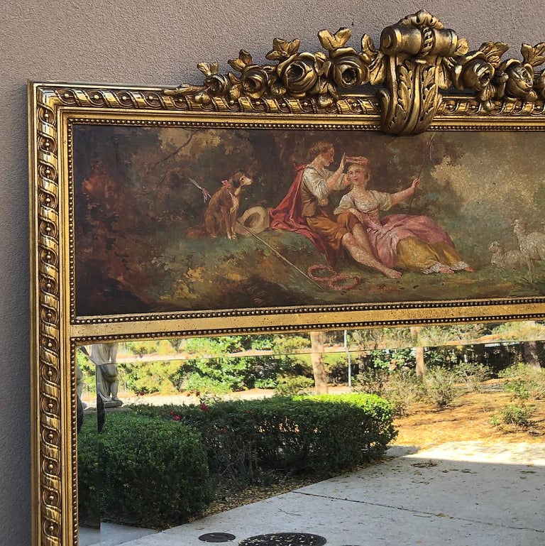 Canvas Antique French Louis XVI Giltwood Trumeau For Sale