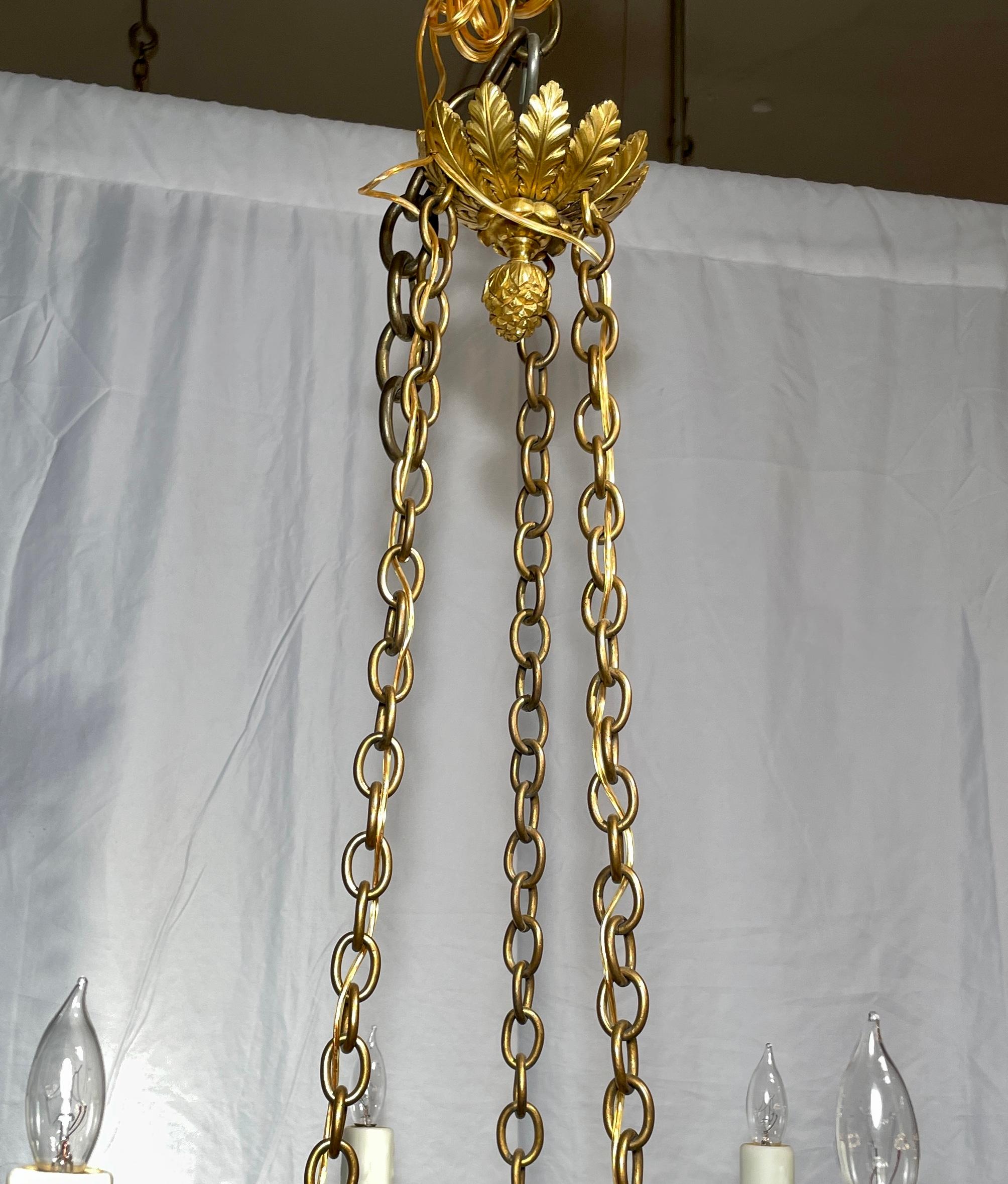 Antique French Louis XVI Gold Bronze 6-Light Chandelier, Circa 1880 In Good Condition For Sale In New Orleans, LA