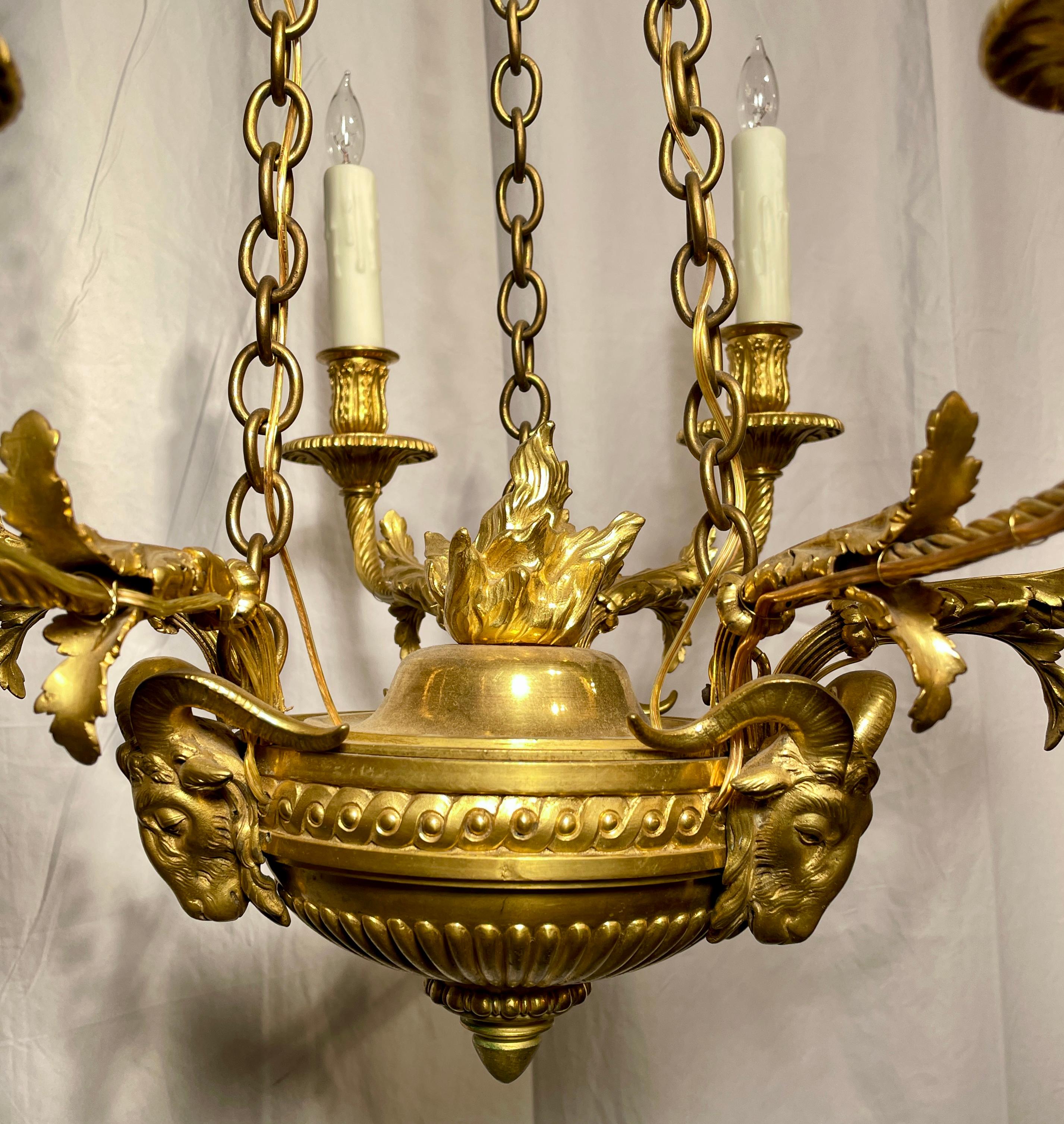 19th Century Antique French Louis XVI Gold Bronze 6-Light Chandelier, Circa 1880 For Sale