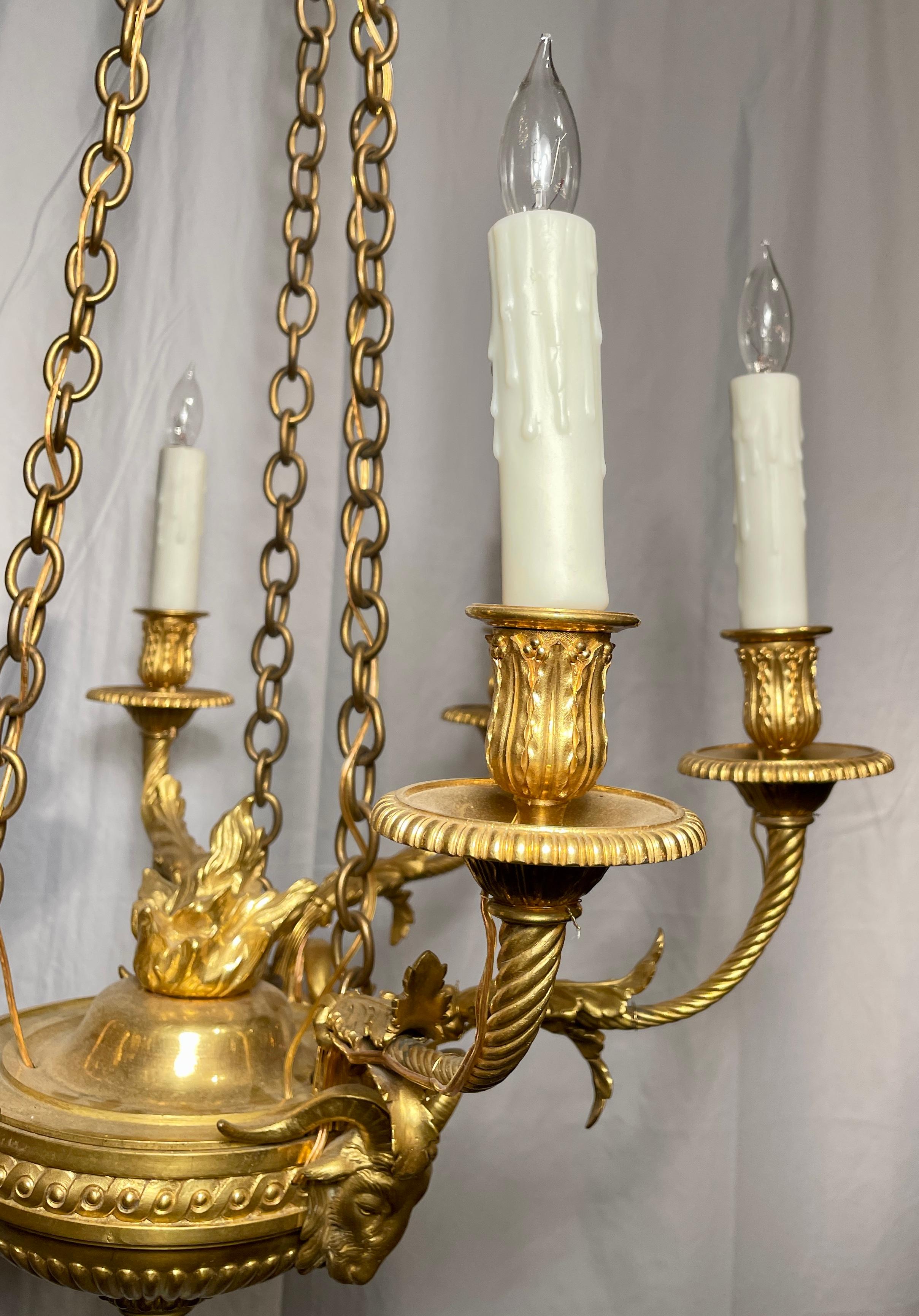 Français Lustre français ancien de style Louis XVI à 6 lumières en bronze doré, vers 1880. en vente