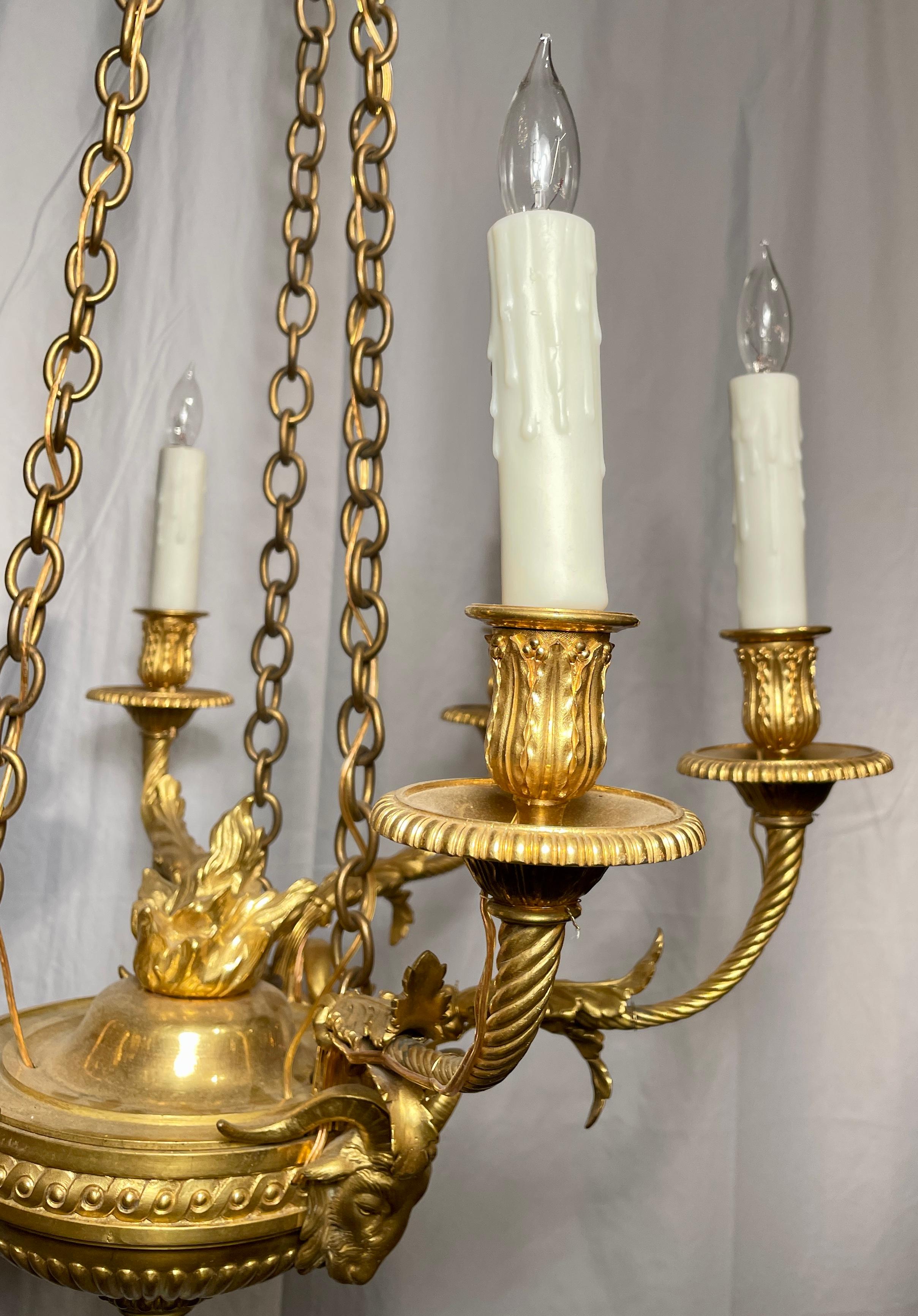 Antique French Louis XVI Gold Bronze 6-Light Chandelier, Circa 1880 For Sale 1