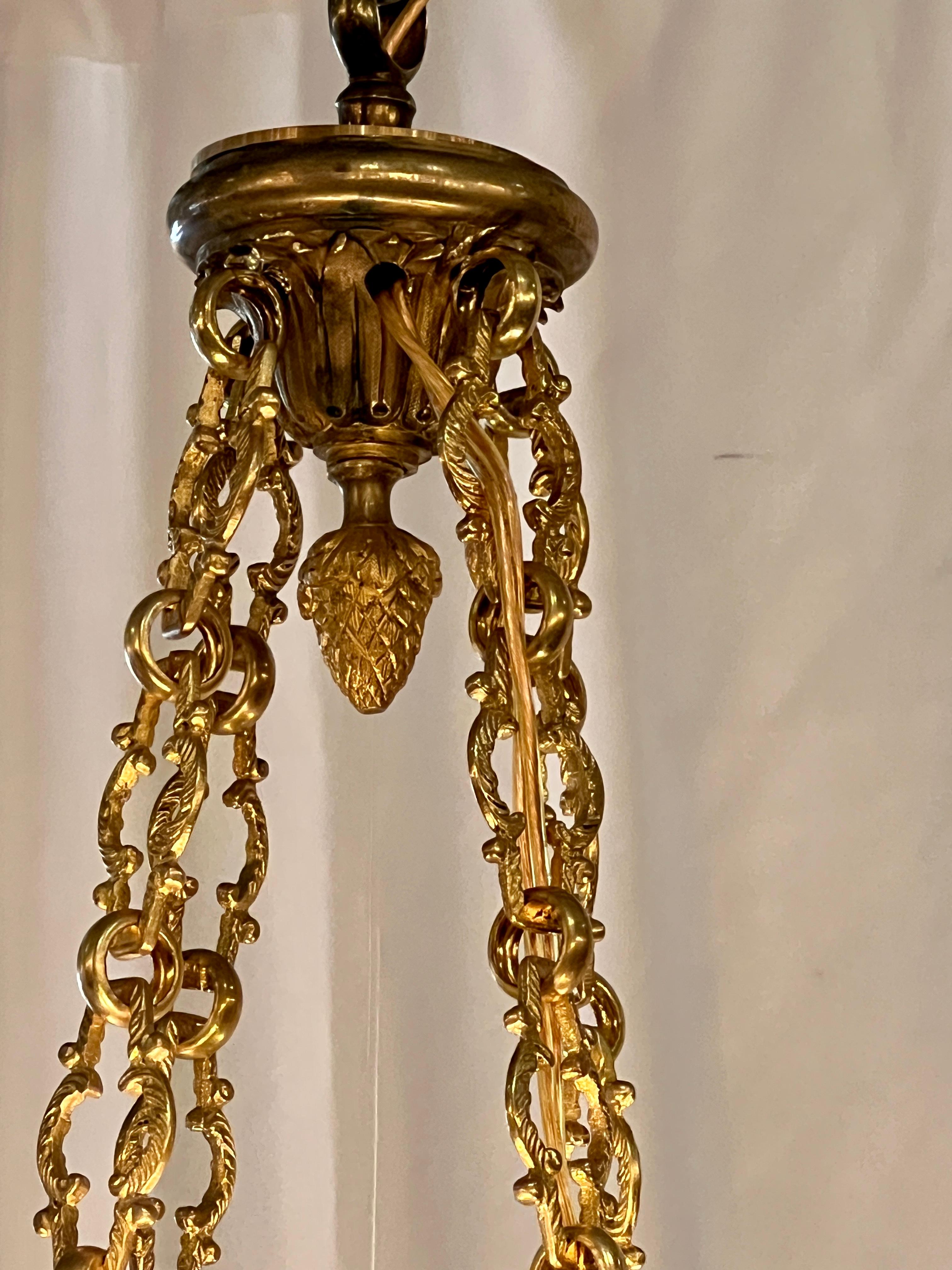 Antique French Louis XVI Gold Bronze 6 Light Chandelier, Circa 1890-1900. In Good Condition For Sale In New Orleans, LA