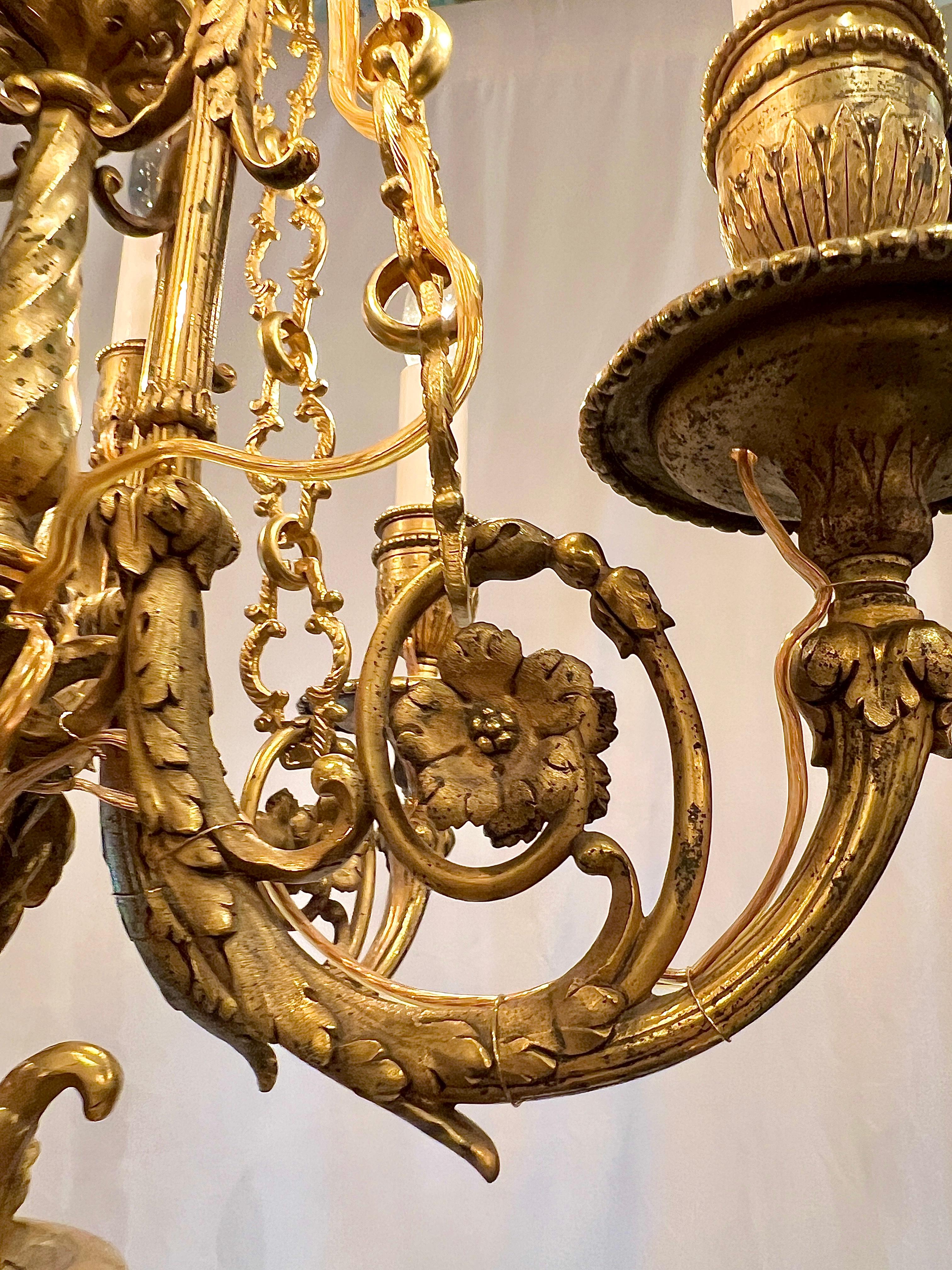 Antique French Louis XVI Gold Bronze 6 Light Chandelier, Circa 1890-1900. For Sale 2