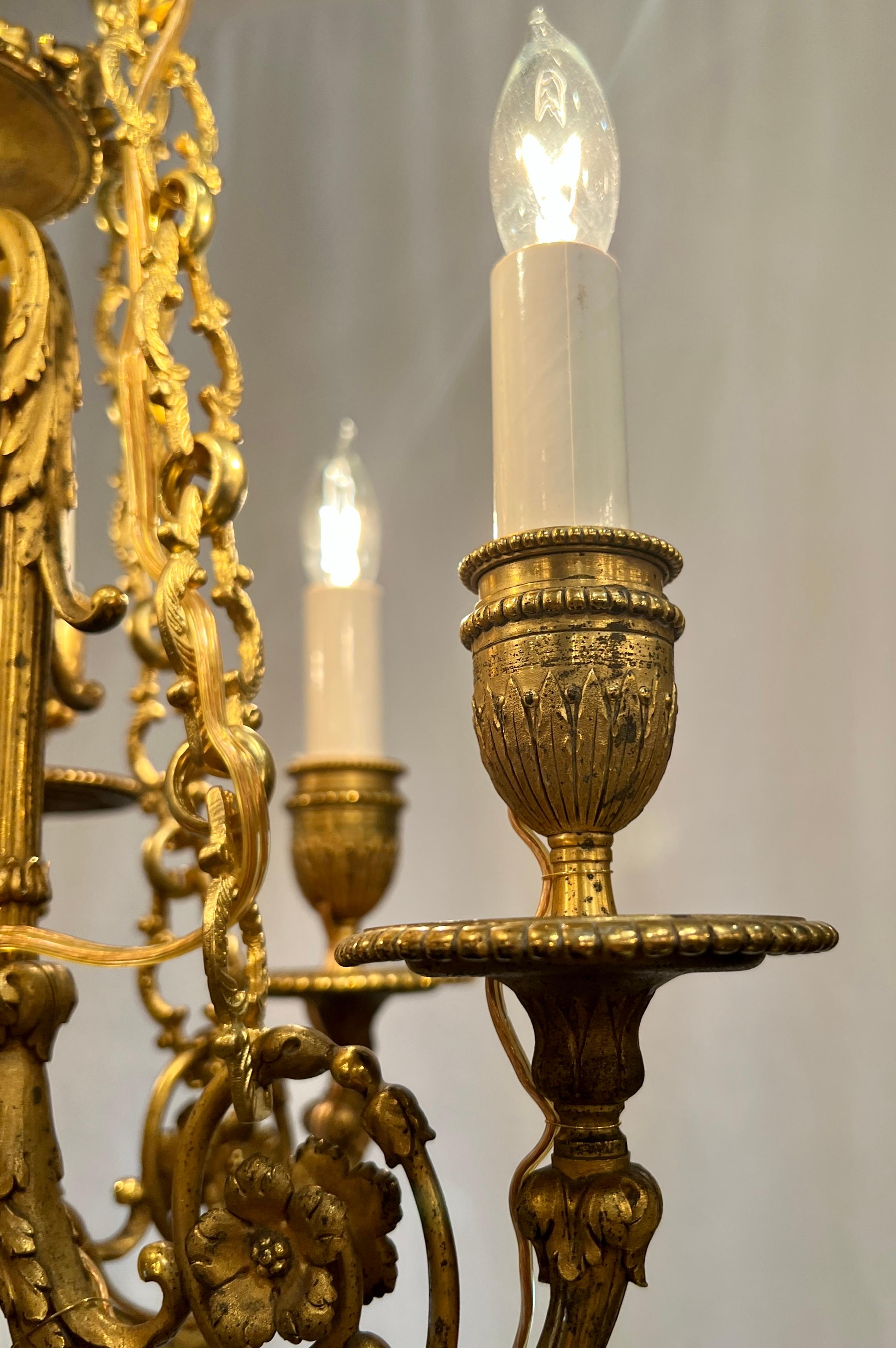 Bronzo Antique French Louis XVI Gold Bronze 6 Light Chandelier, circa 1890-1900. in vendita