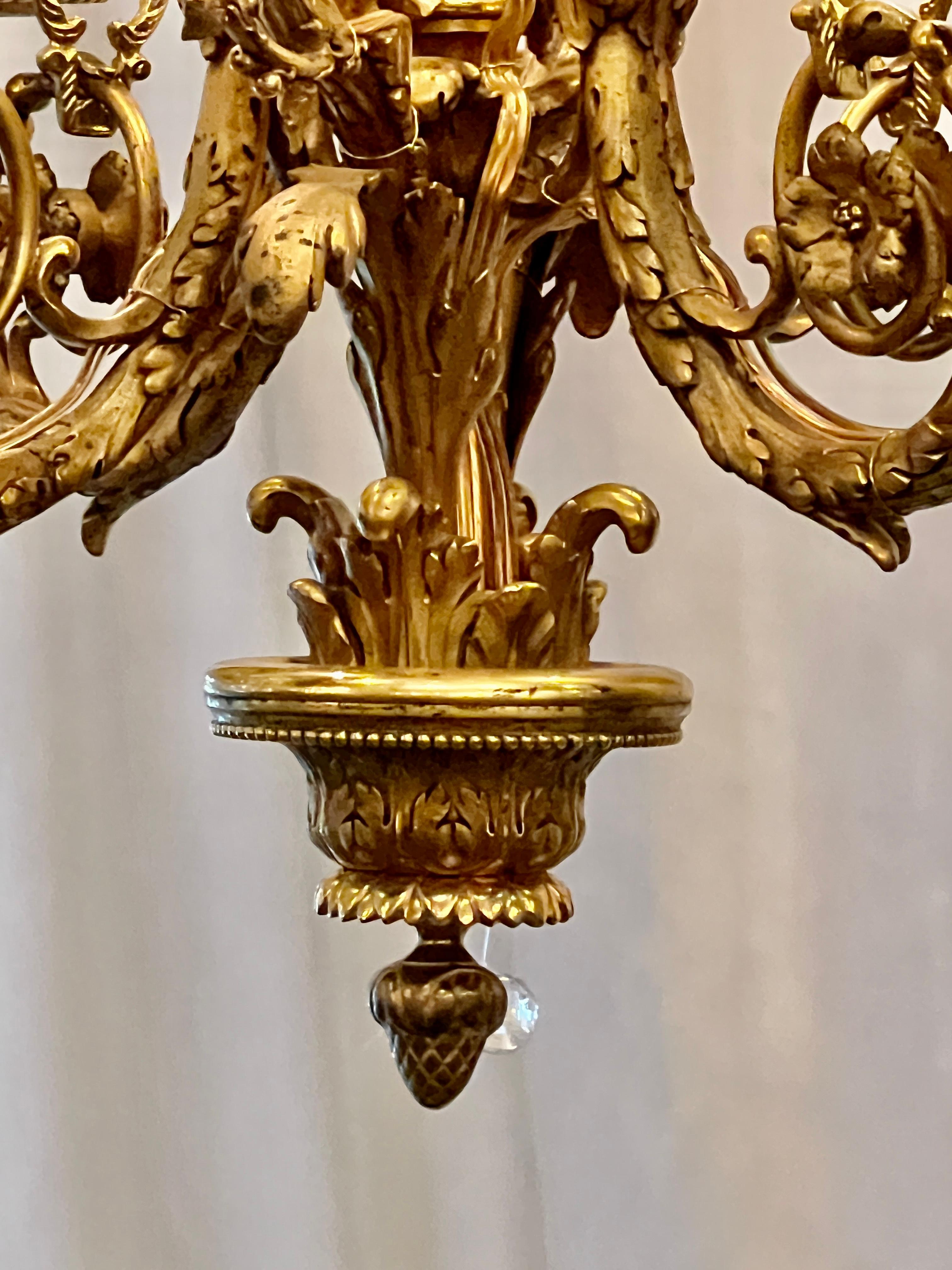 Antique French Louis XVI Gold Bronze 6 Light Chandelier, Circa 1890-1900. For Sale 4