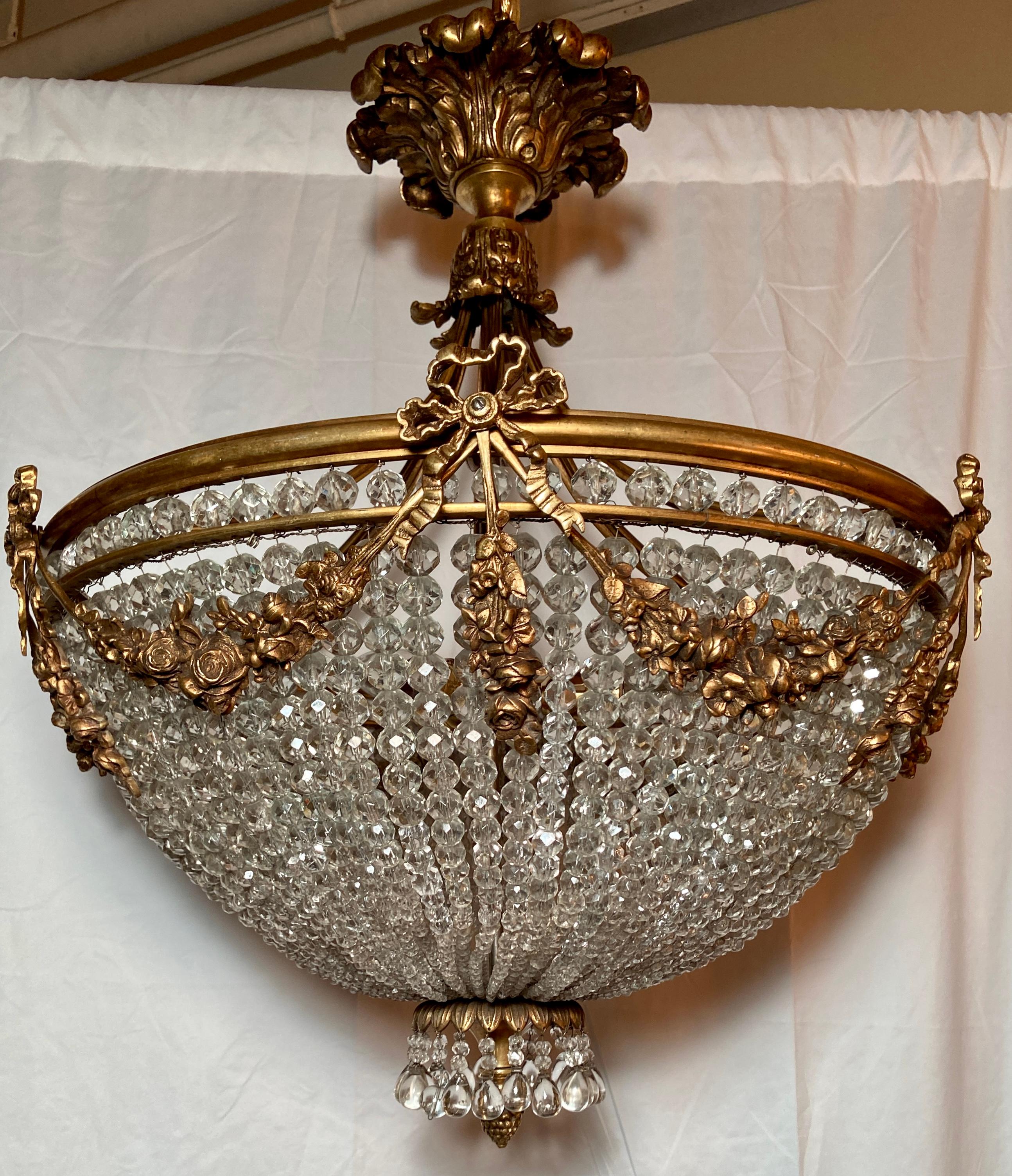 Antique French Louis XVI Gold Bronze and Crystal Chandelier In Good Condition In New Orleans, LA