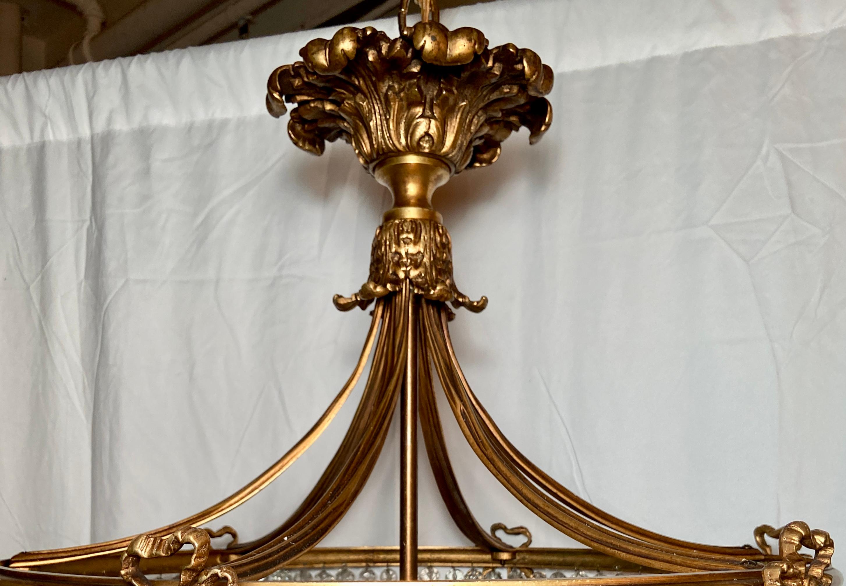 19th Century Antique French Louis XVI Gold Bronze and Crystal Chandelier