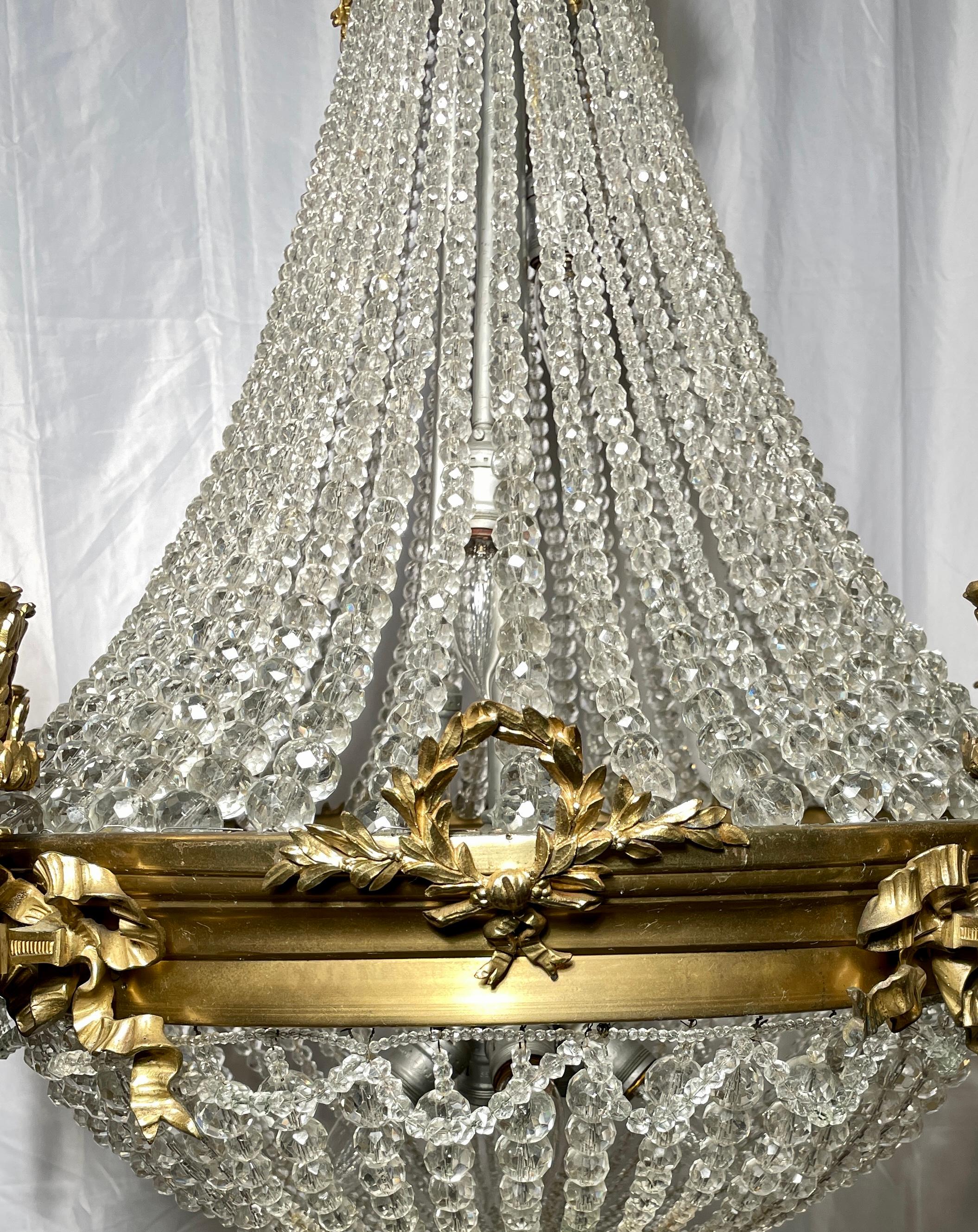 19th Century Antique French Louis XVI Gold Bronze and Cut Crystal Chandelier, circa 1890 For Sale