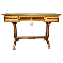 Antique French Louis XVI Tavolo da divano intarsiato in mogano e bronzo dorato, circa 1890