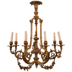 Antique French Louis XVI Gold Bronze and Pink Marble Chandelier, circa 1865-1880