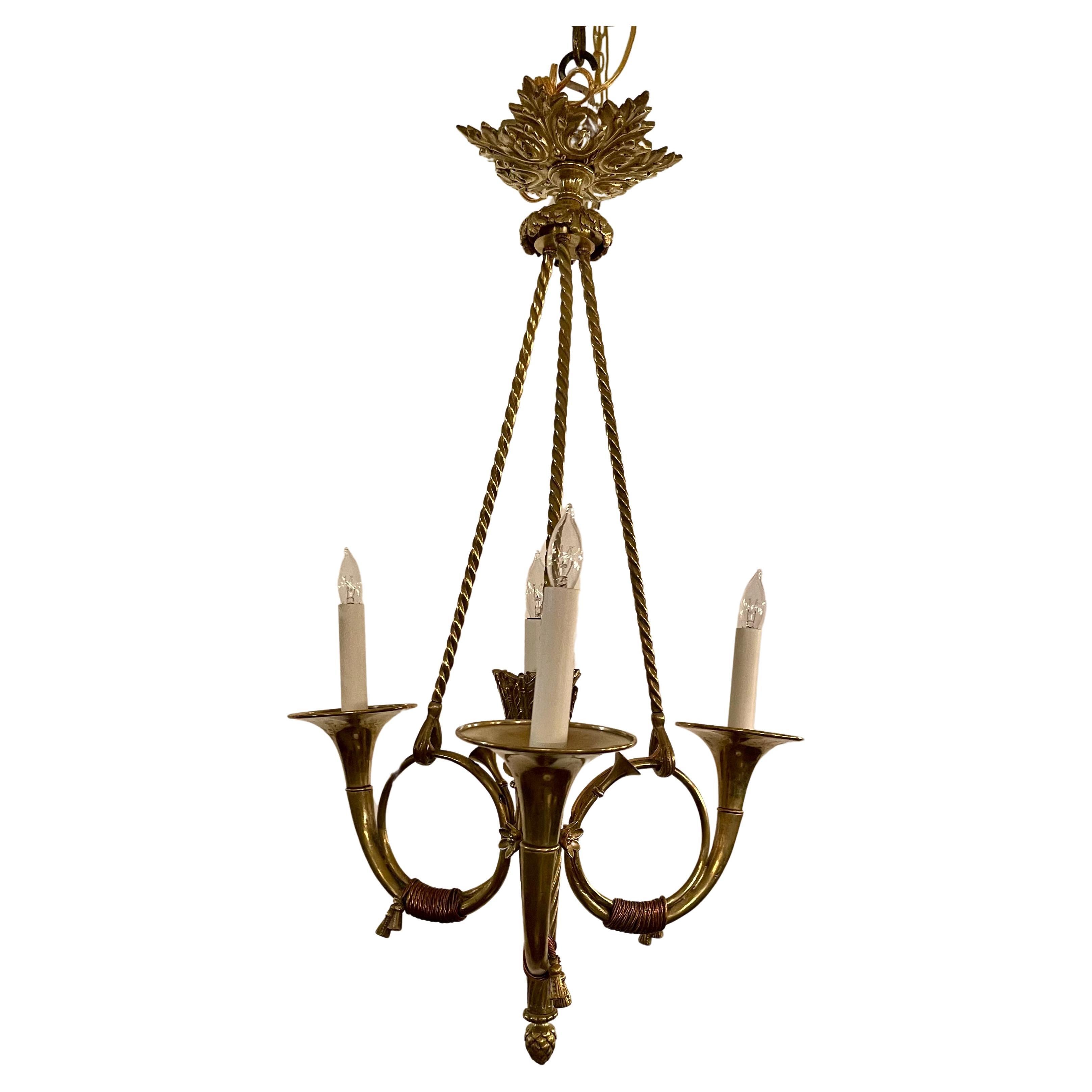 Antique French Louis XVI Gold Bronze Chandelier, Circa 1890. 