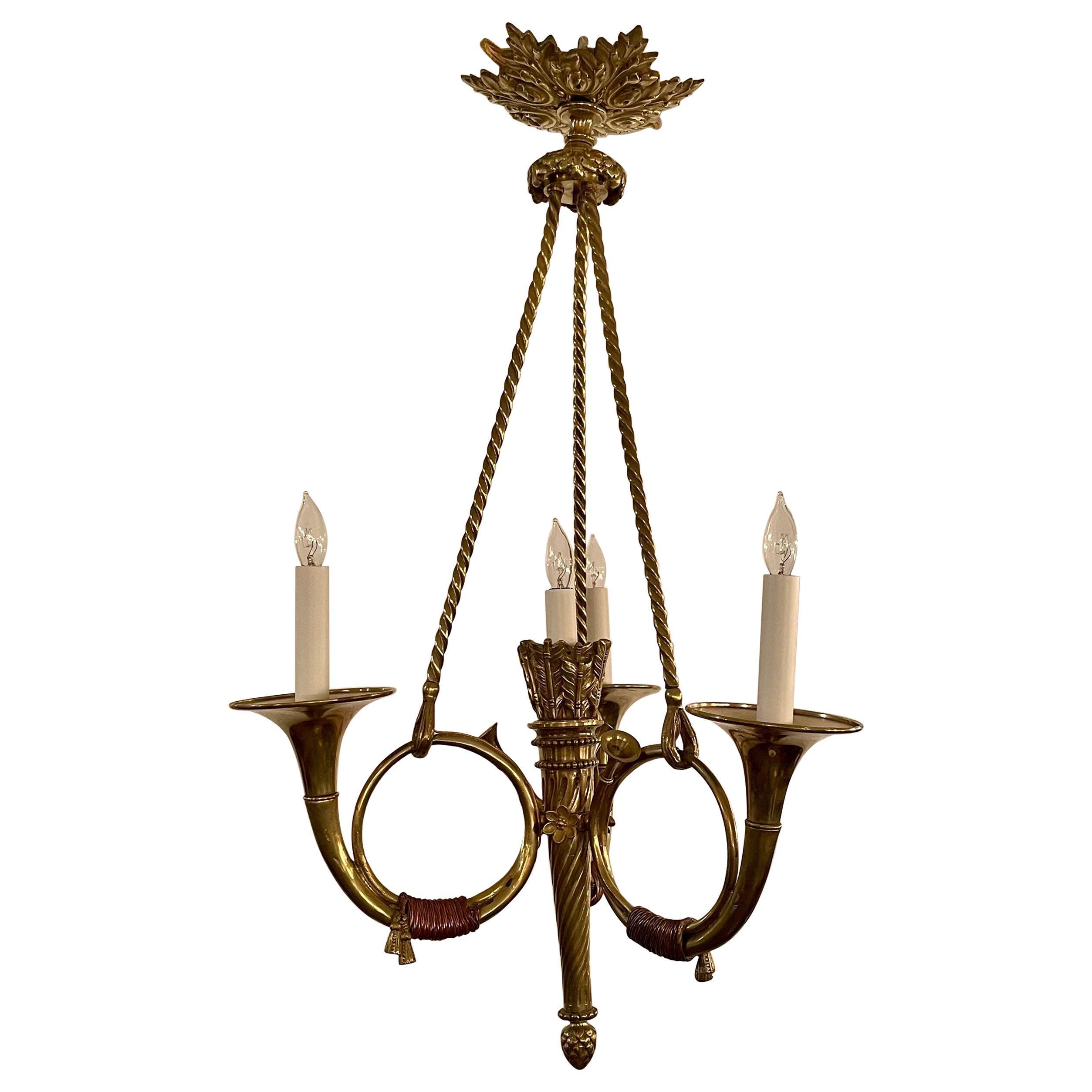 Antiguo candelabro francés Luis XVI de bronce dorado, circa 1890.