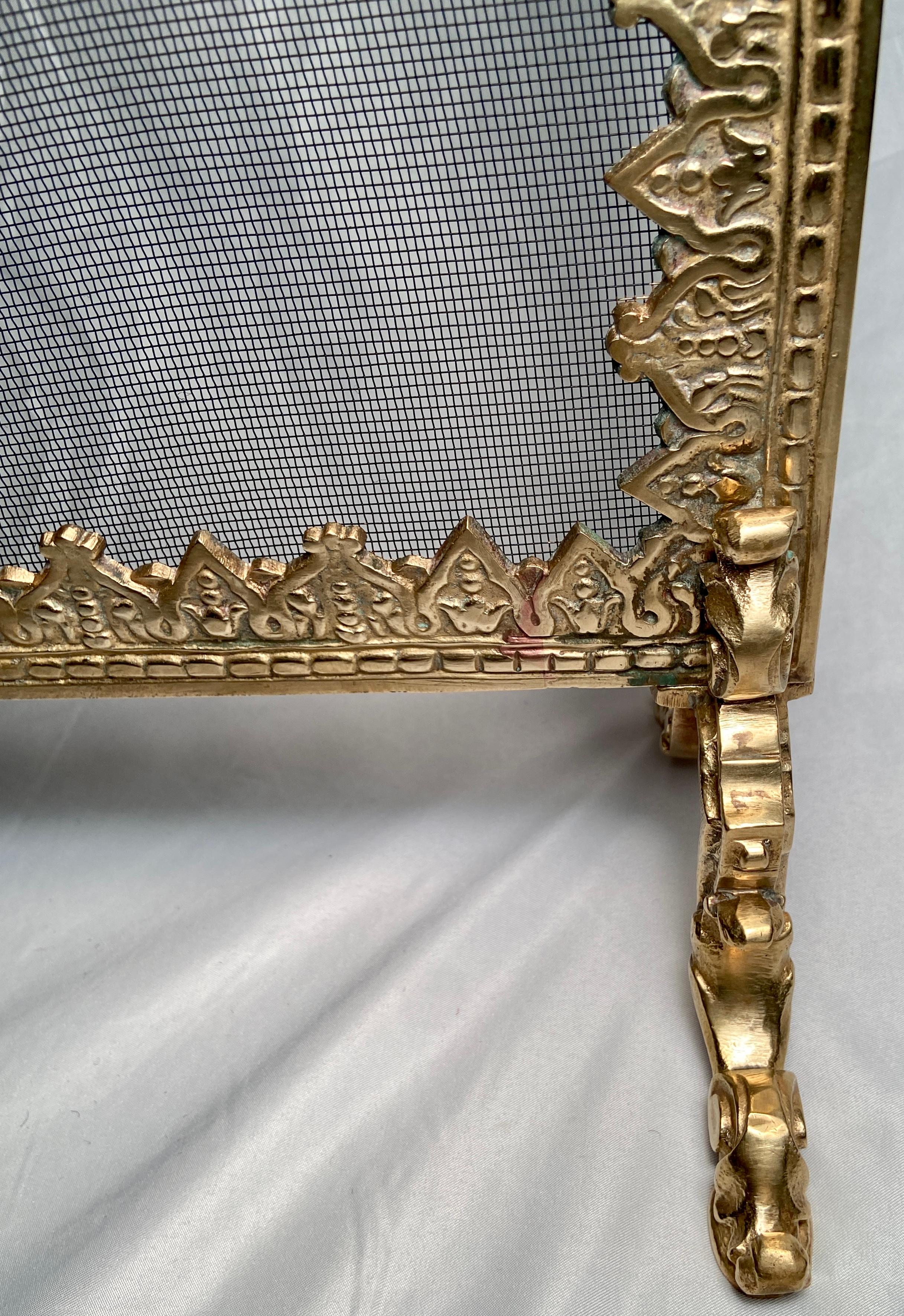 Antique French Louis XVI Gold Bronze Fire Screen, Circa 1880. 1