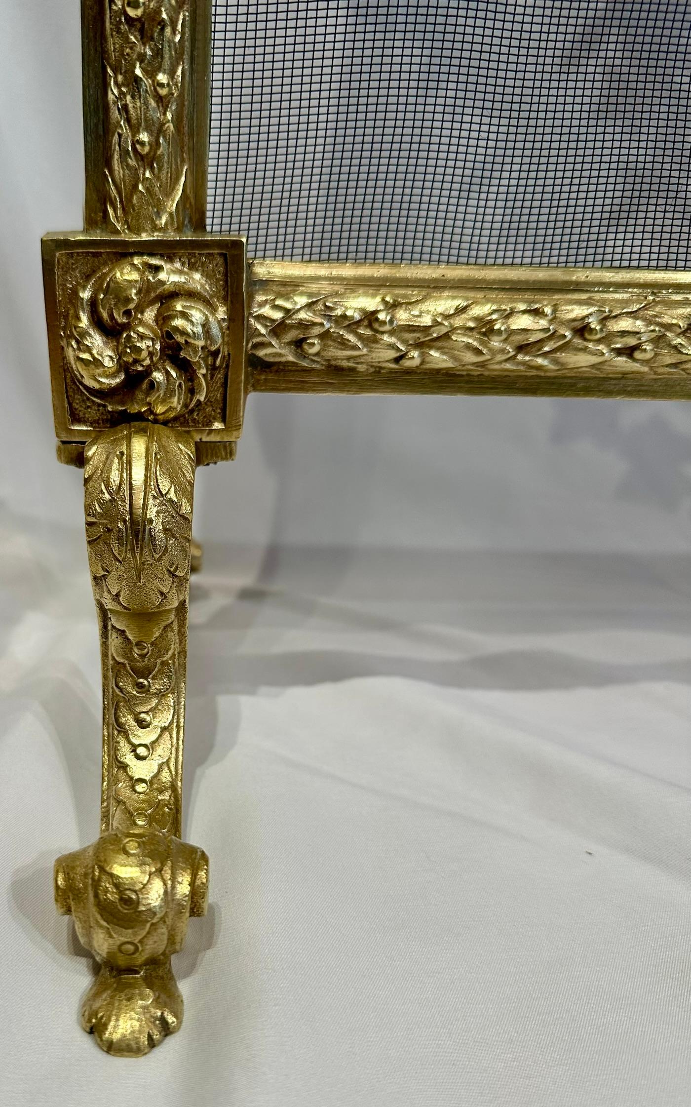 Antique French Louis XVI Gold Bronze Fire Screen, Circa 1880. 2