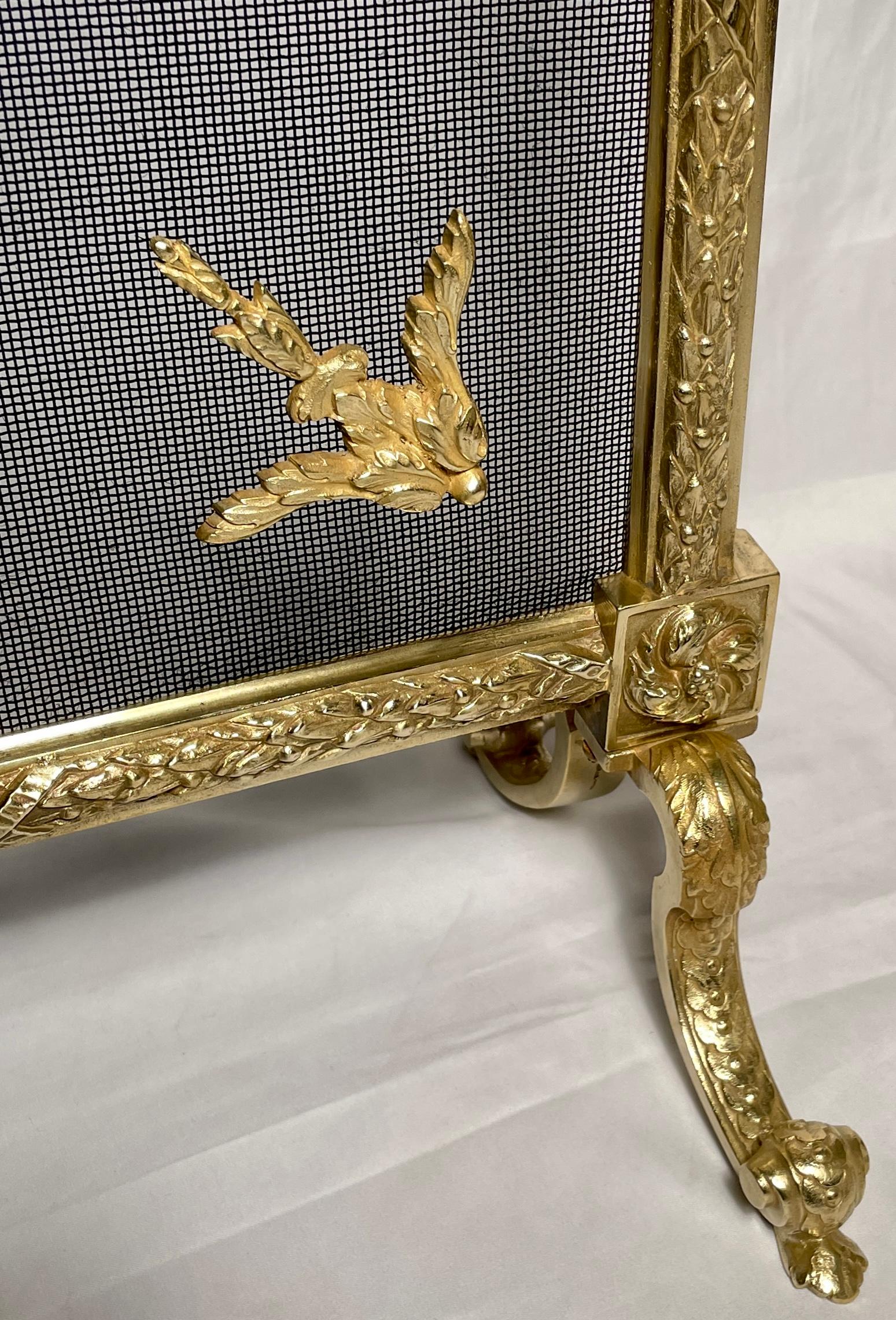 Antique French Louis XVI Gold Bronze Fire Screen, Circa 1890. For Sale 2