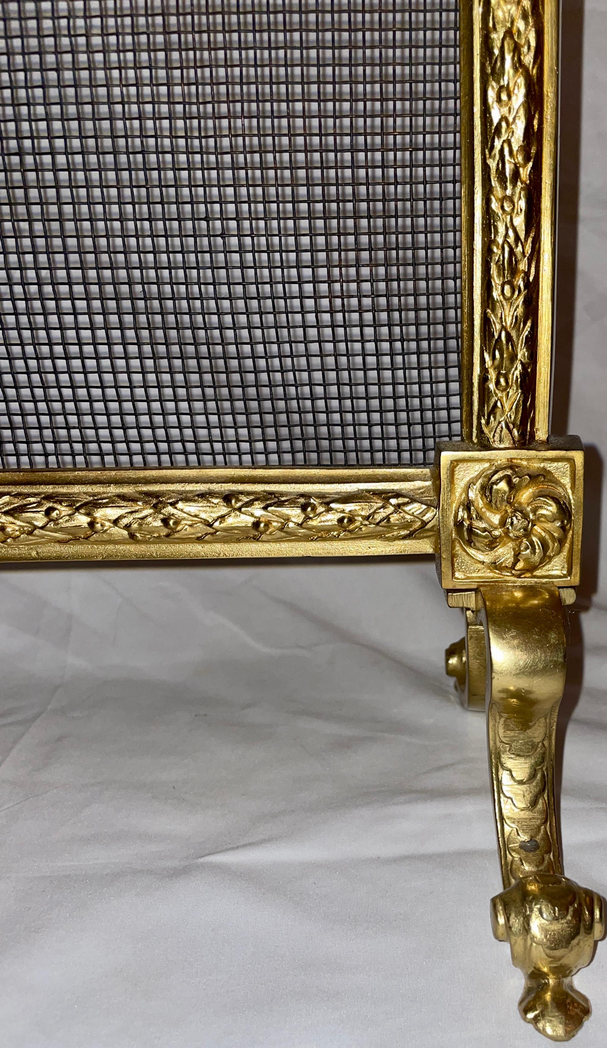 20th Century Antique French Louis XVI Gold Bronze Fire Screen, Circa 1900-1910