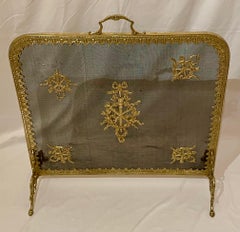 Antique French Louis XVI Gold Bronze Fire Screen, Circa 1900.