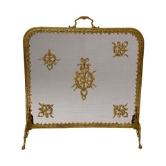 Antique French Louis XVI Gold Bronze Fire Screen, Circa 1900.
