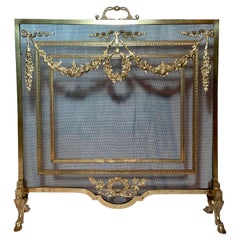 Antique French Louis XVI Gold Bronze Firescreen, circa 1880