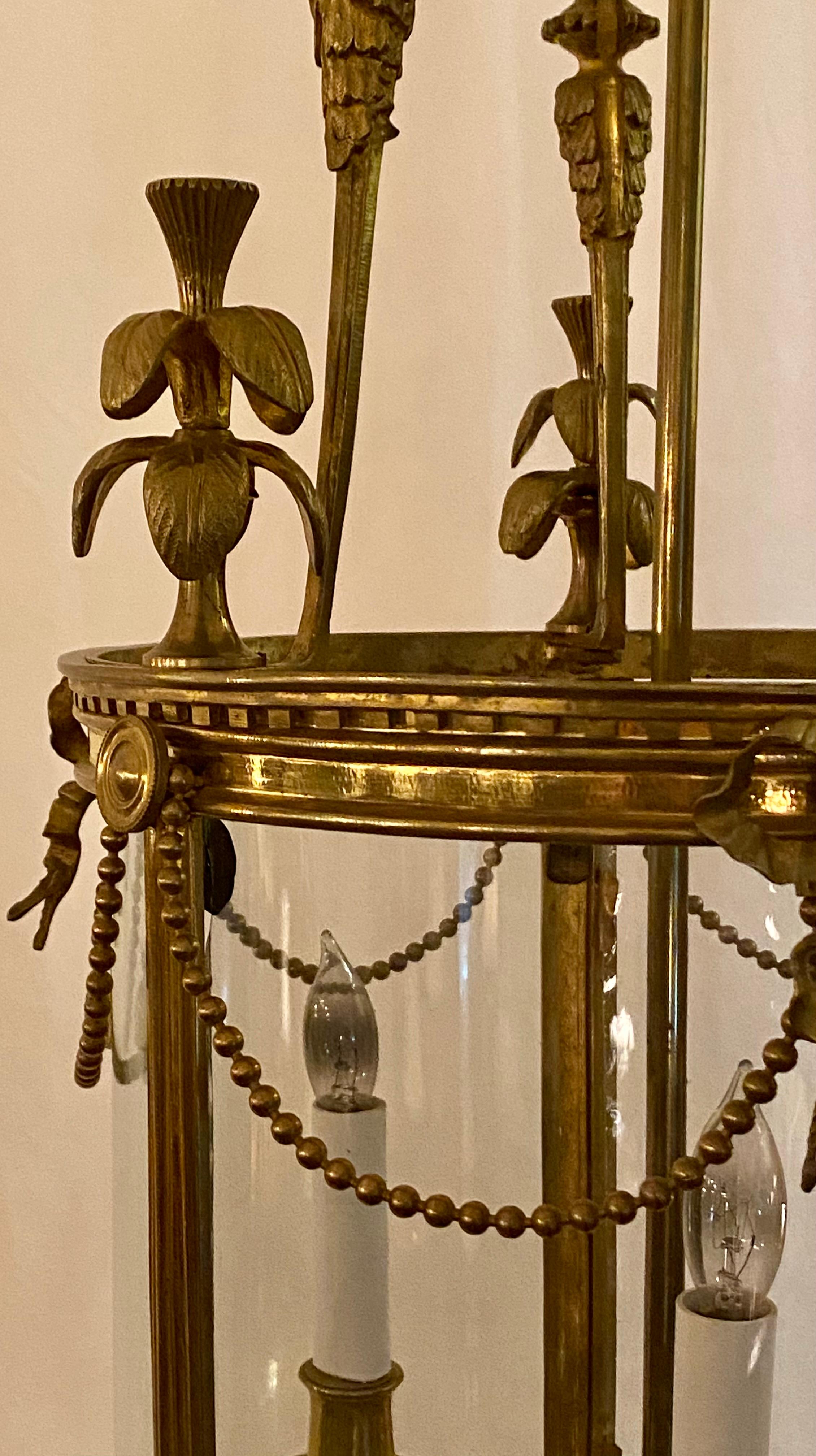 19th Century Antique French Louis XVI Gold Bronze Hall Lantern, circa 1880-1890 For Sale