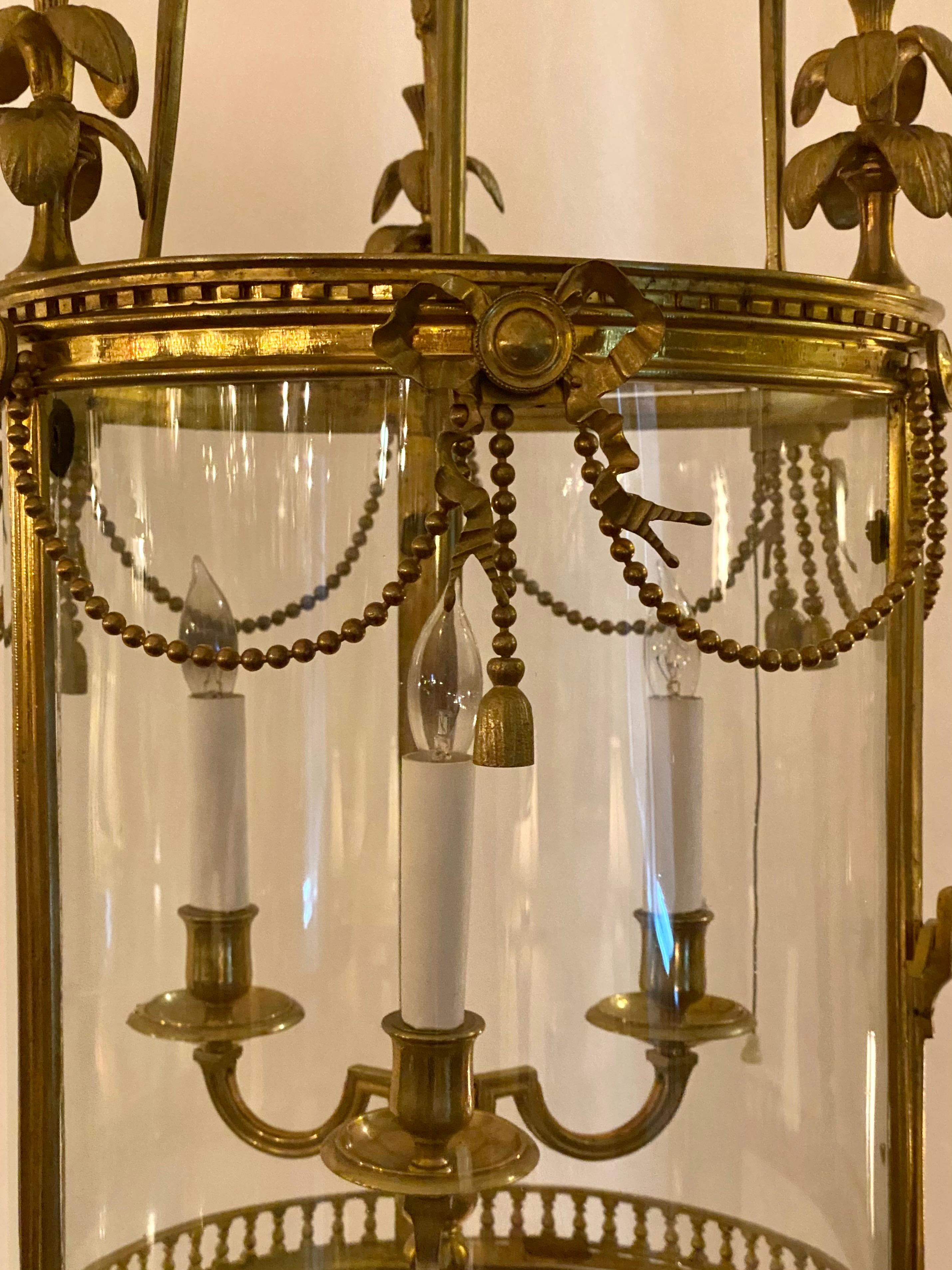 Antique French Louis XVI Gold Bronze Hall Lantern, circa 1880-1890 For Sale 2