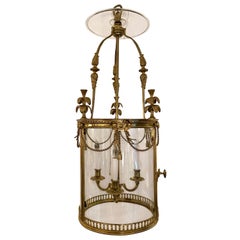 Antique French Louis XVI Gold Bronze Hall Lantern, circa 1880-1890