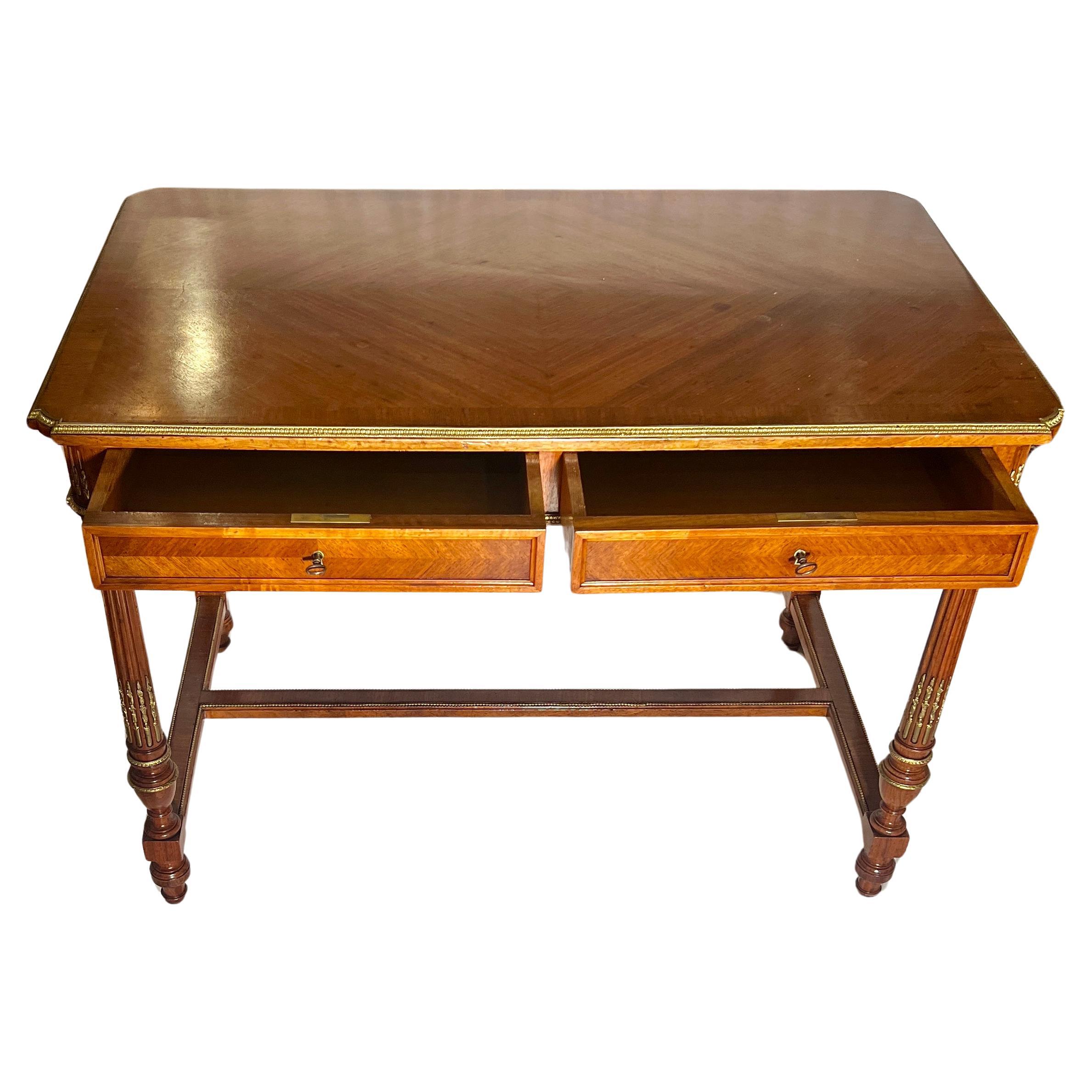 Antique French Louis XVI Gold Bronze Mounted Kingwood Writing Table, Circa 1885 In Good Condition For Sale In New Orleans, LA