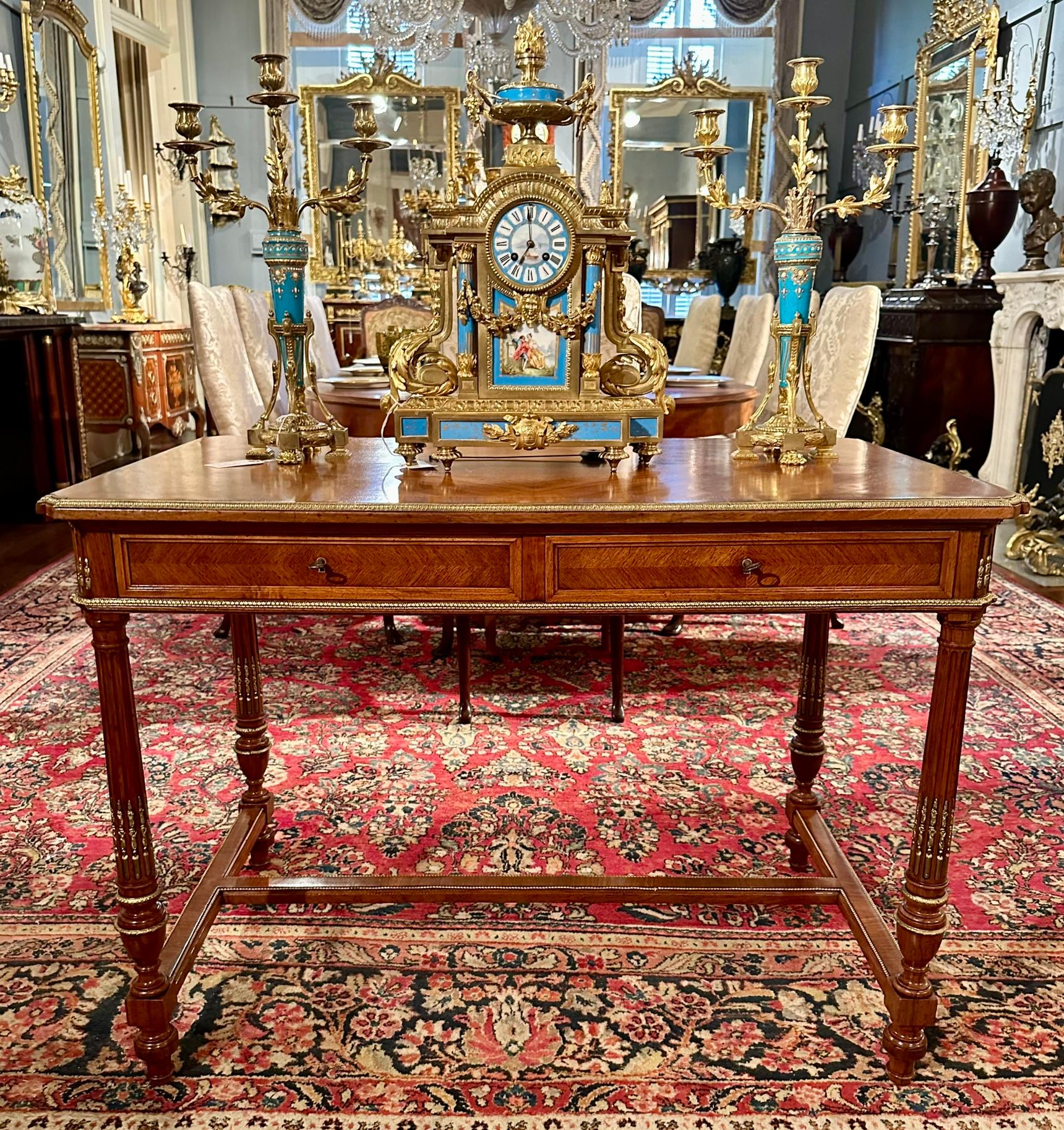 Antique French Louis XVI Gold Bronze Mounted Kingwood Writing Table, Circa 1885 For Sale 4