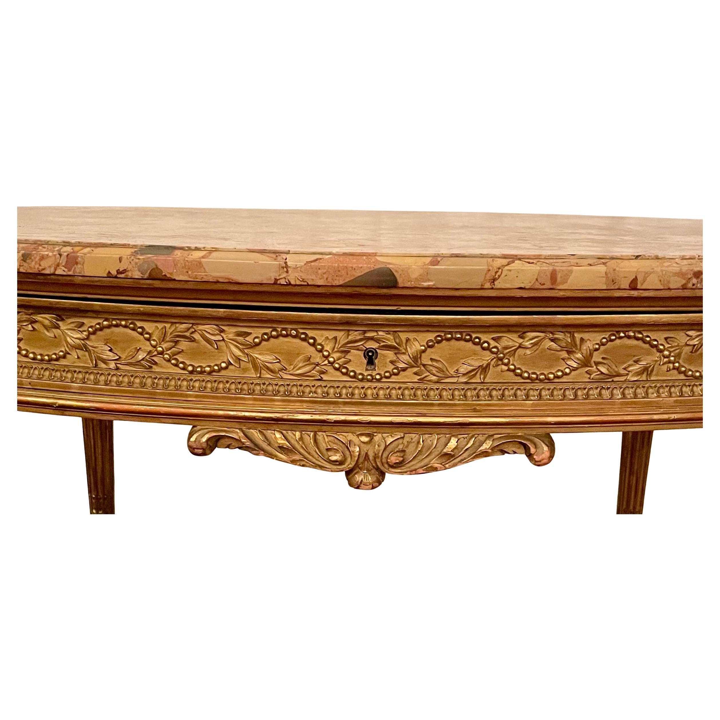 Ancienne table centrale française Louis XVI en or avec plateau en marbre, vers 1880. en vente 1