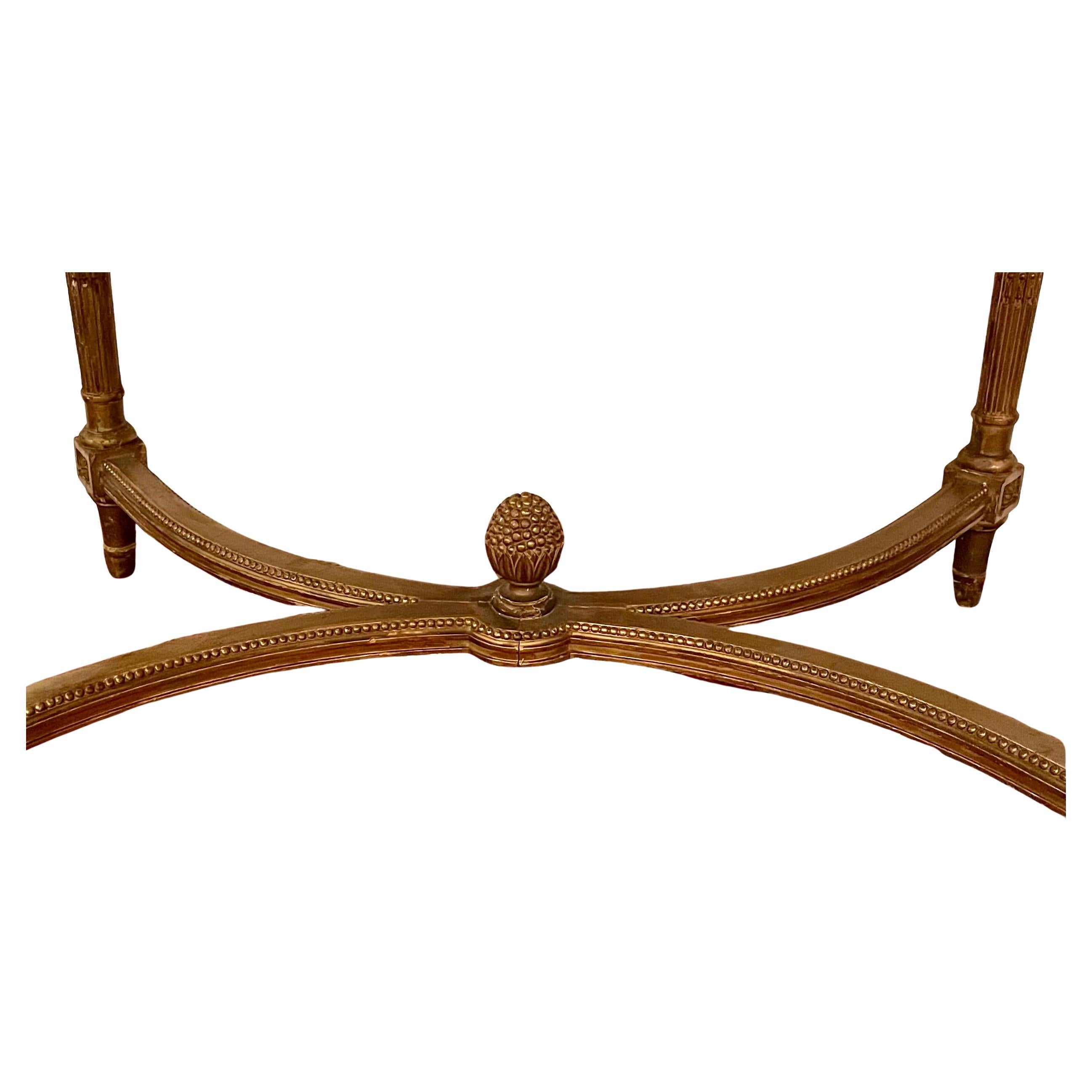 Ancienne table centrale française Louis XVI en or avec plateau en marbre, vers 1880. en vente 3
