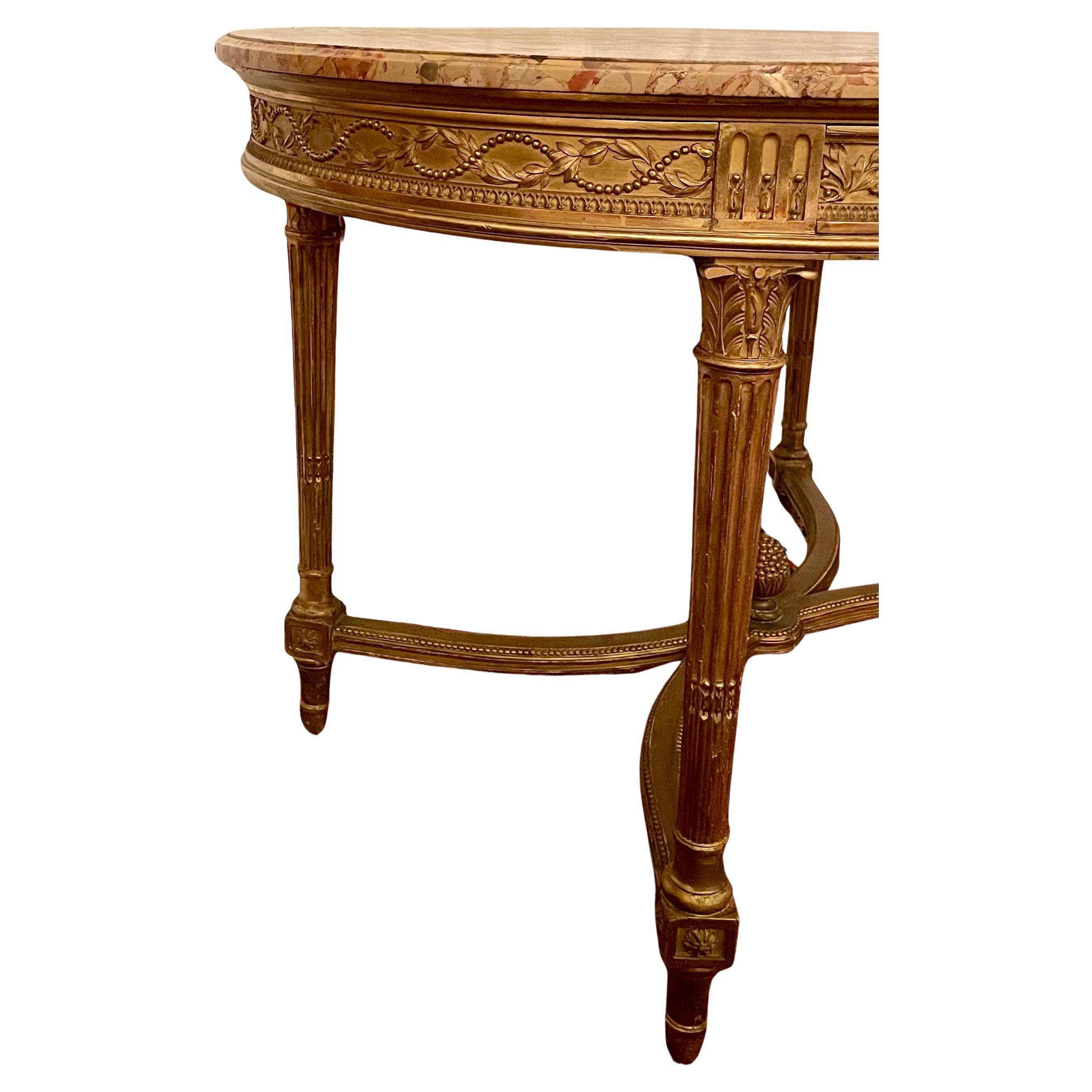 Ancienne table centrale française Louis XVI en or avec plateau en marbre, vers 1880. en vente 4